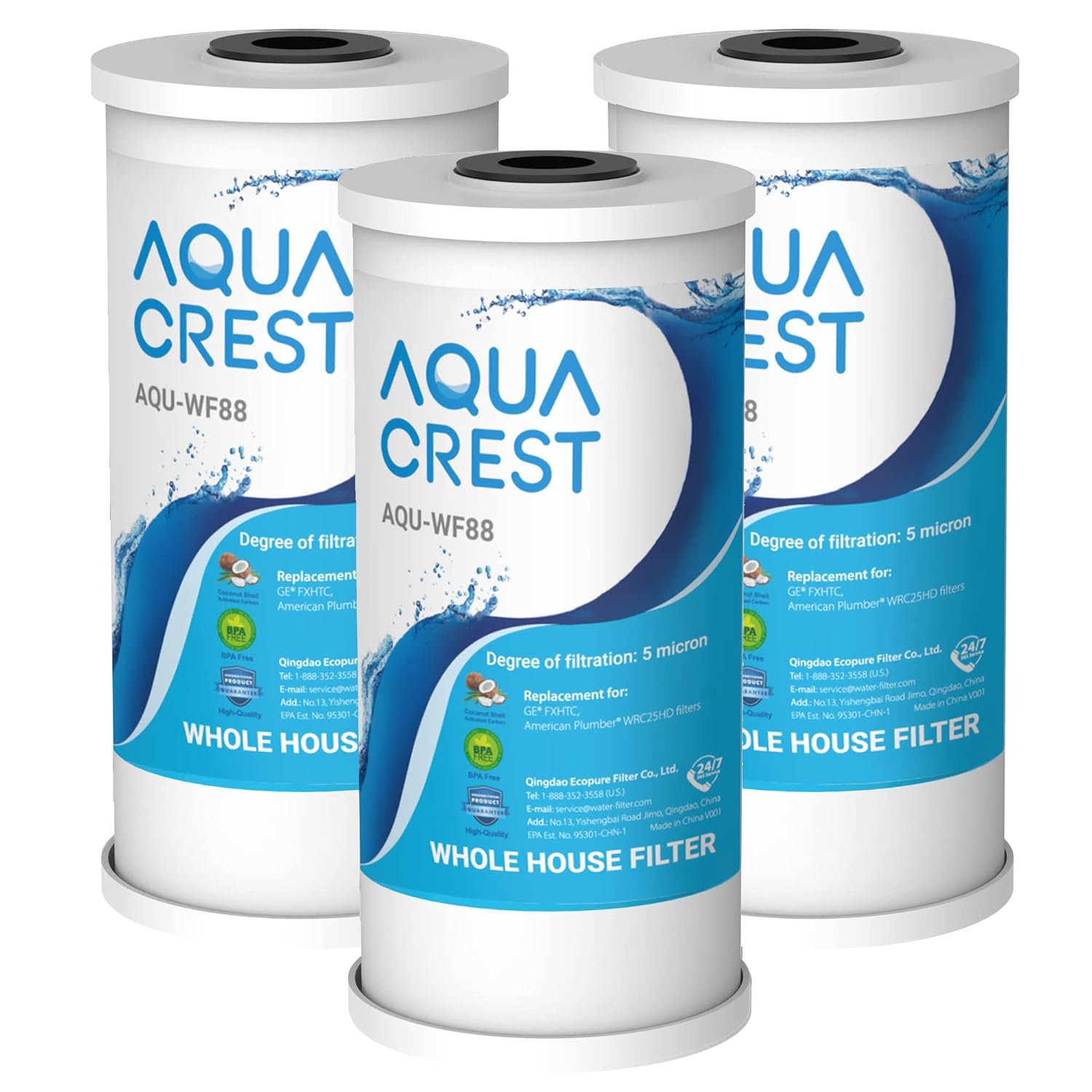 AQUA CREST FXHTC Whole House Water Filter Well Water Filter Replacement for GE FXHTC GXWH40L American Plumber W10-PR