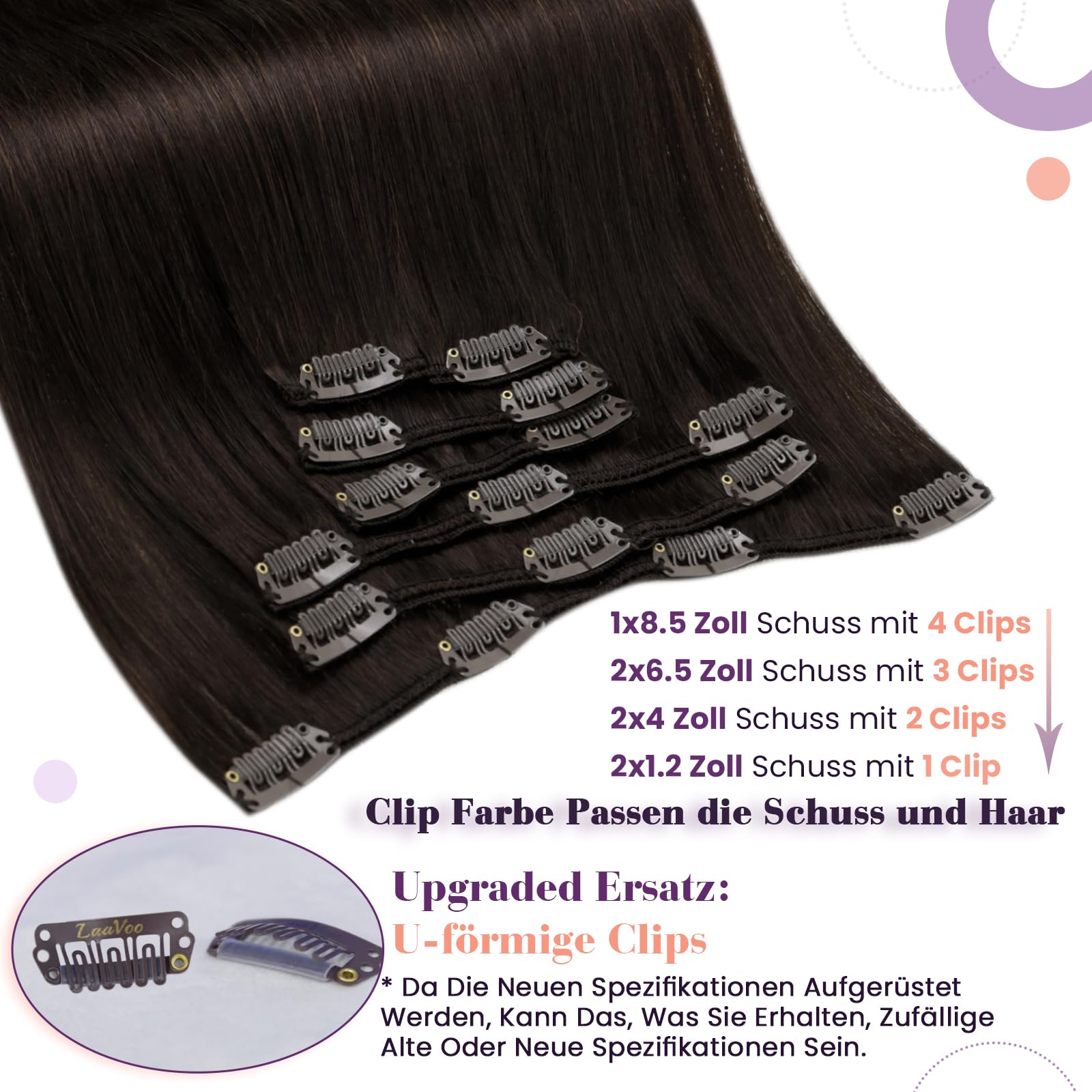 LaaVoo 60cm Clip in Extensions Echthaar Braun Echthaar Clip in Extensions Remy Braun Haarverlängerung Gerade Unsichtbar 120g 7PCS #2