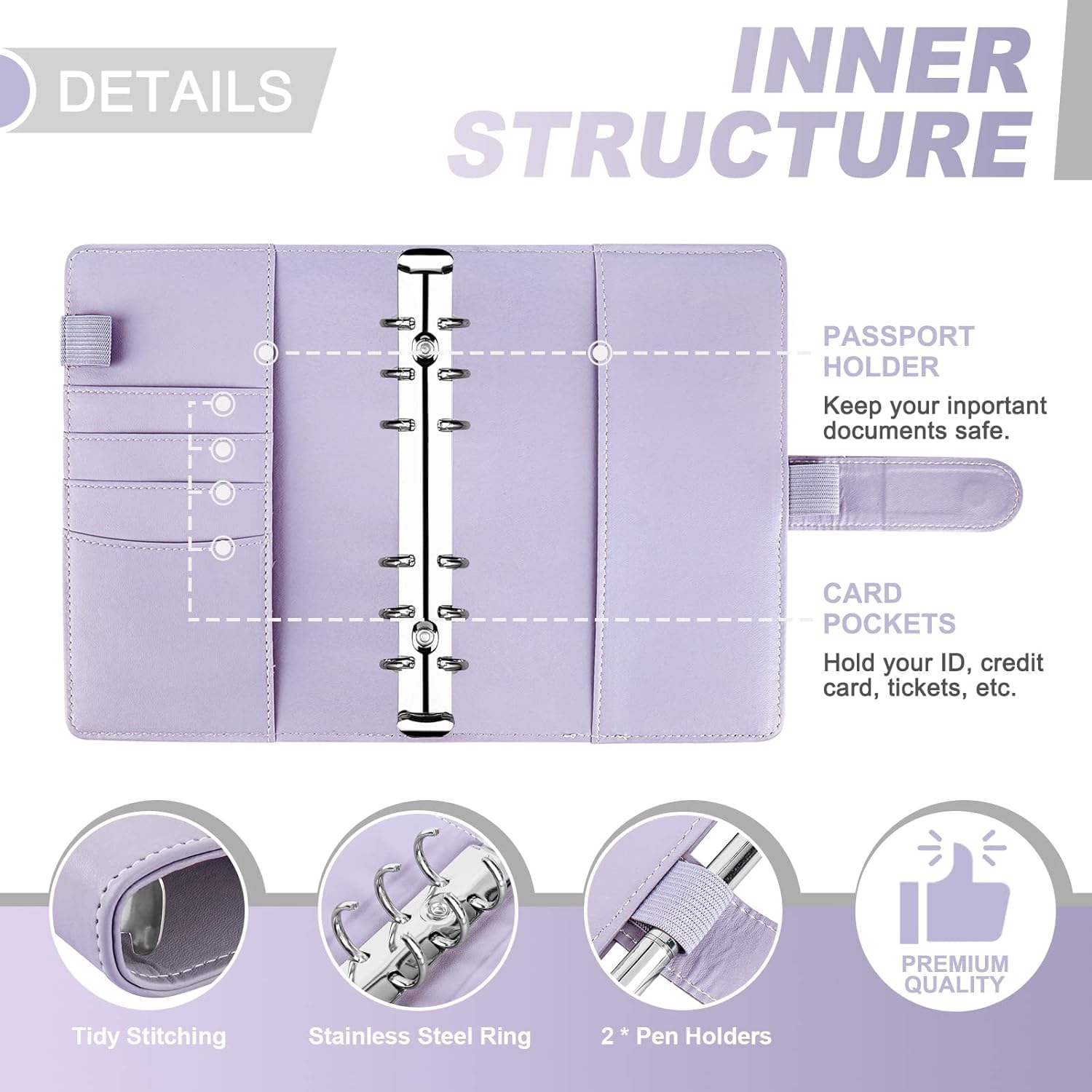 Spellwish Budget Binder With Cash Envelopes for Budgeting - Money Organizer, Leather A6 Binder With Zipper (Purple)