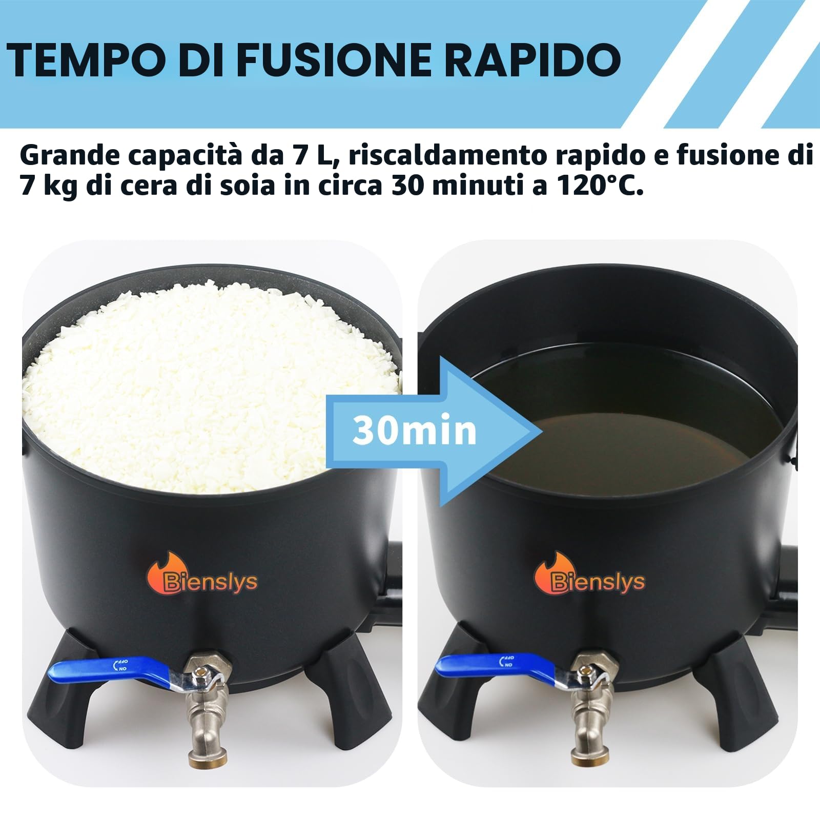 Bienslys Fonditore elettrico di cera per candela contenente 7L di cera di soia non aderente con dispositivo di controllo della temperatura a pressione di pulsante