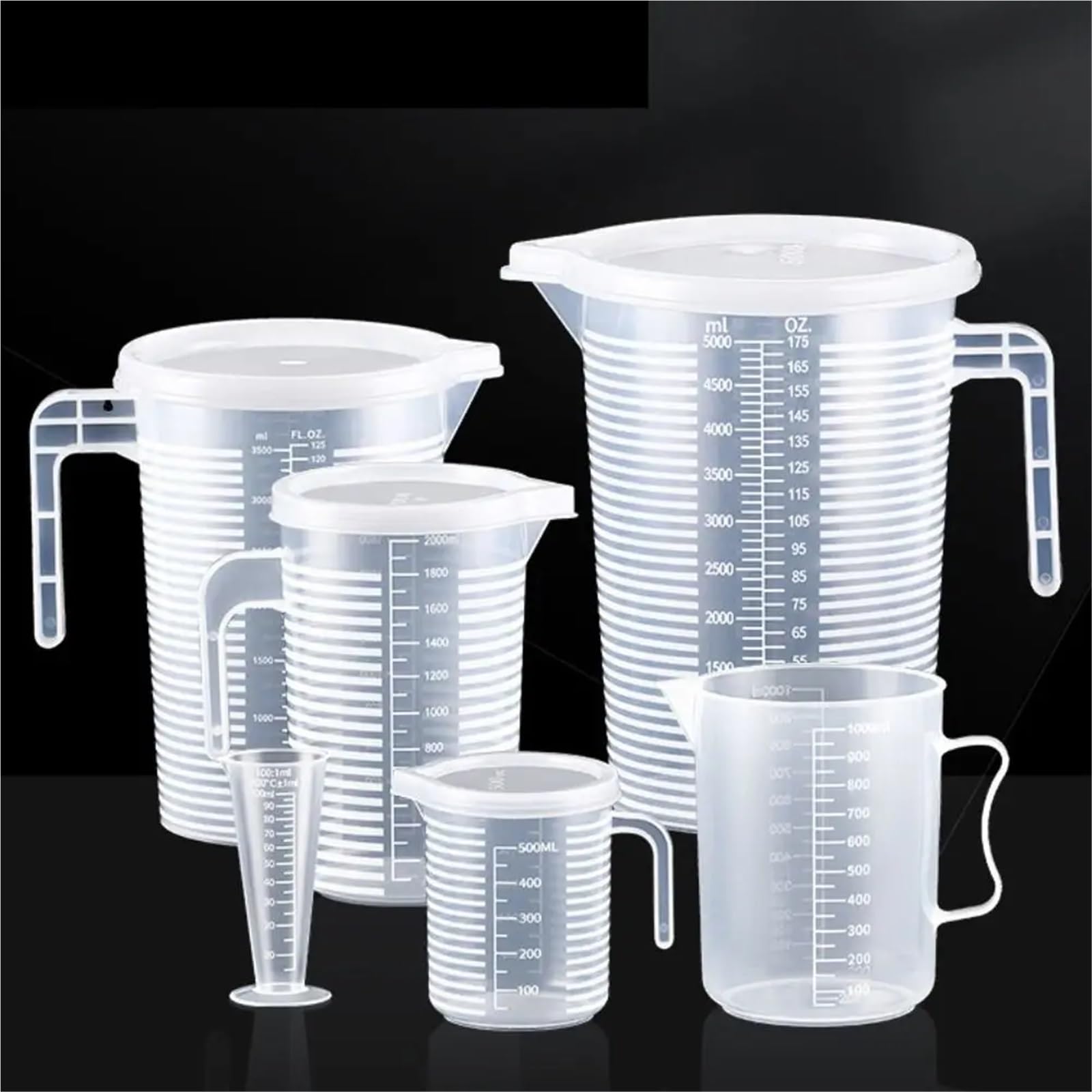 Vaso medidor, 3 unidades de plástico graduado, vaso mezclador transparente de gran capacidad con tapa, vaso de laboratorio for repostería de cocina (100 ml)(1000ml)