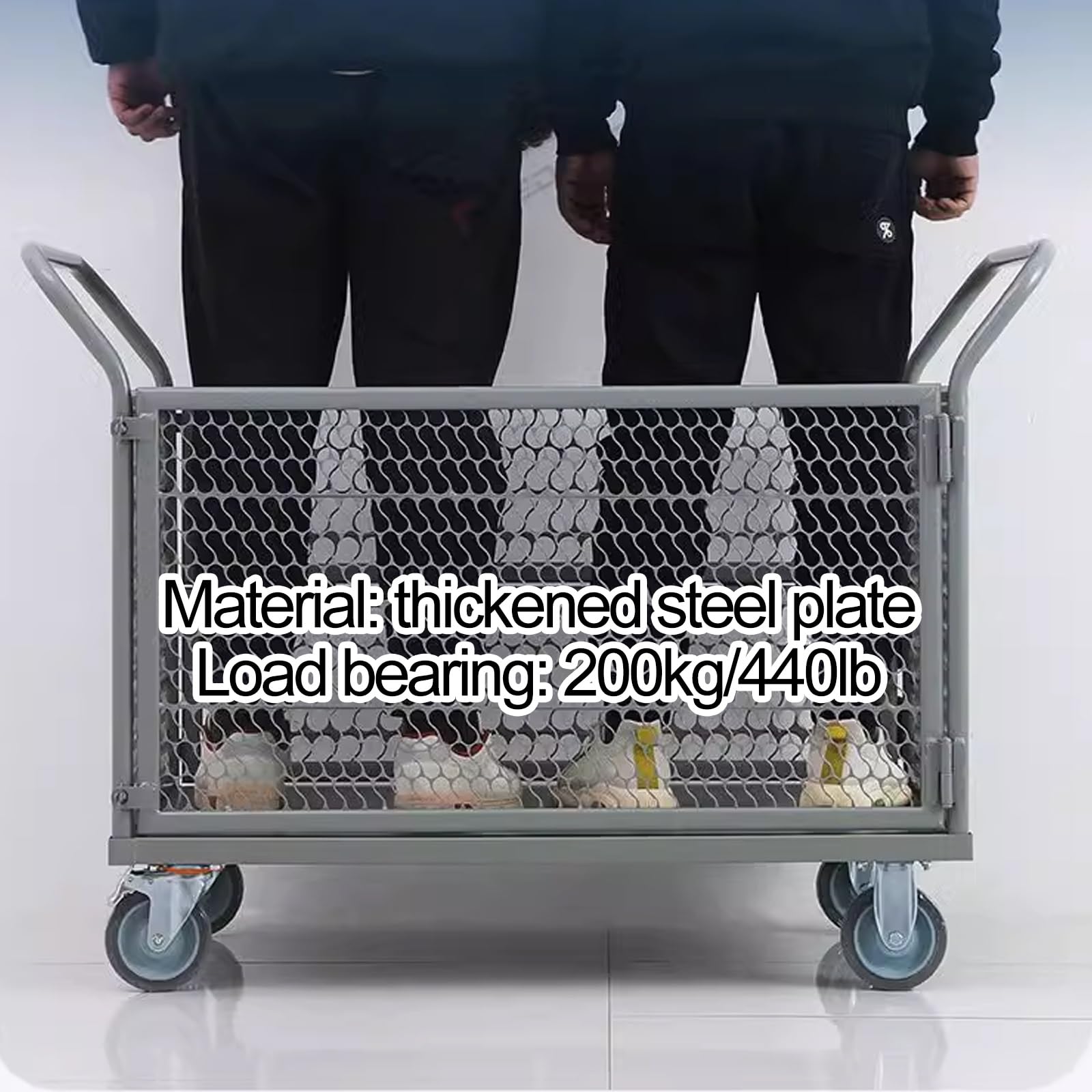 Chariot à plat pliable robuste en acier, capacité de 200 kg, 4 roulettes pivotantes – Idéal pour entrepôt, épicerie, transport de jardin et mobilité facile