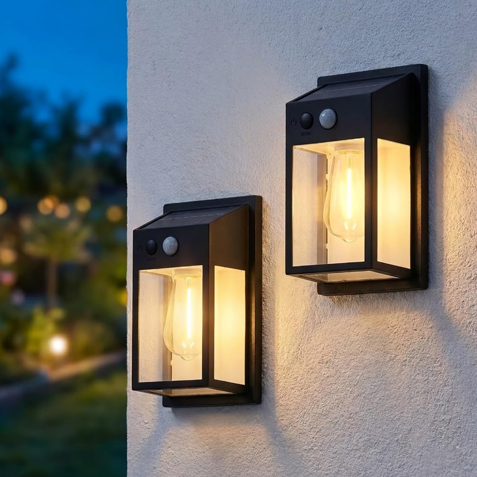Solar Porch Lights Outdoor 2 Pack Motion Sensor Solar Wall Lights with 3 Lighting Modes Dusk to Dawn