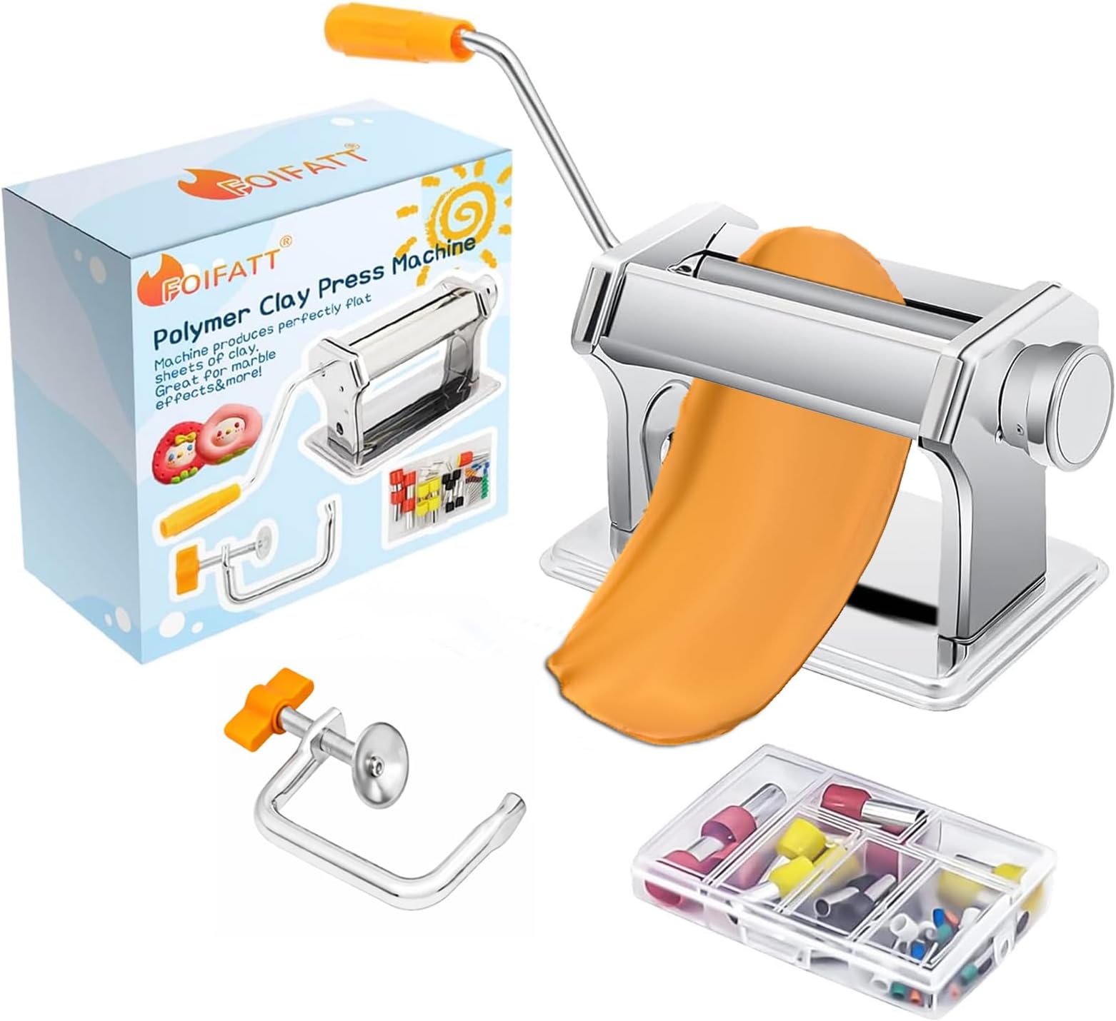 Polymer Clay Press Machine, Craft Clay Mixers Machine and 40PCS Polymer Clay Cutters Mold, Stainless Steel Handmade Clay Rolling Machine for DIY Craft - 6 Thickness Options