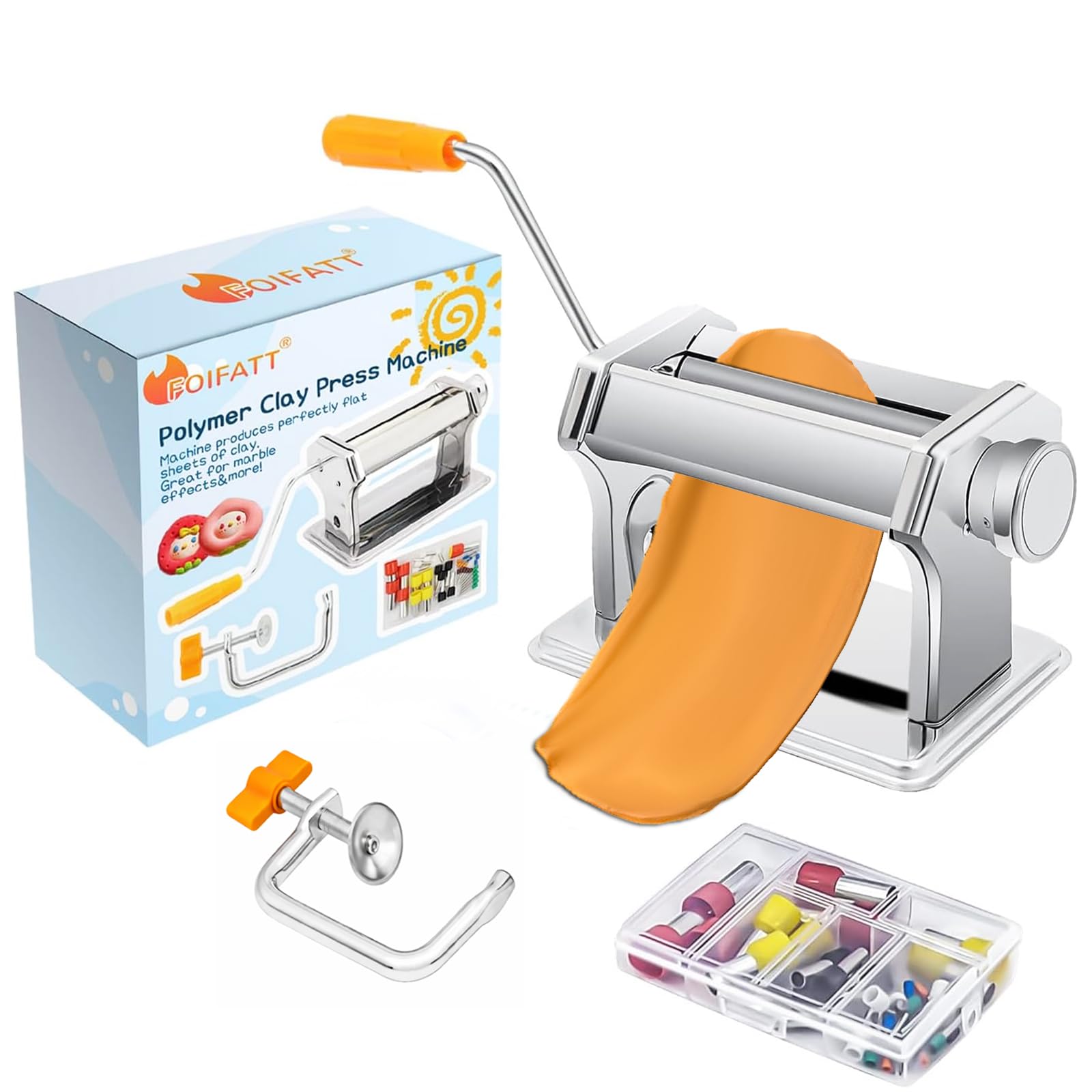 Polymer Clay Press Machine, Craft Clay Mixers Machine and 40PCS Polymer Clay Cutters Mold, Stainless Steel Handmade Clay Rolling Machine for DIY Craft - 6 Thickness Options