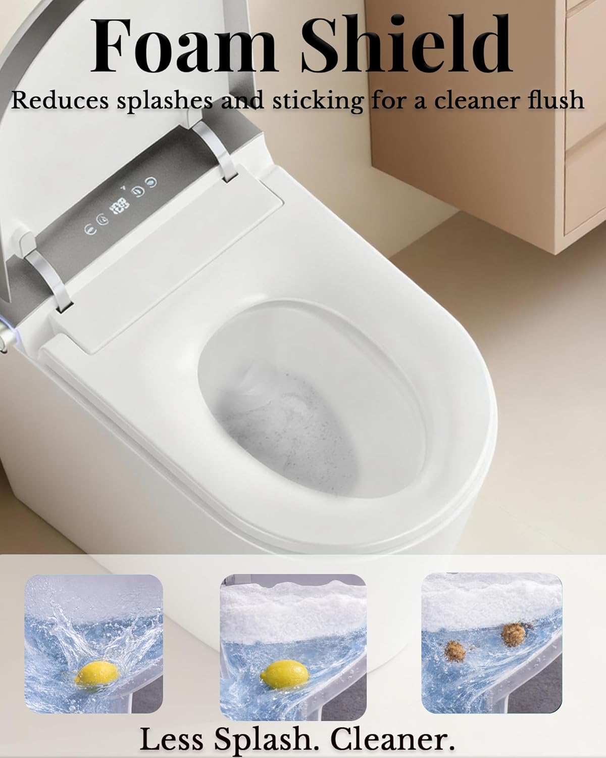 Luxury Smart Toilet with Bidet Built In, Auto Open/Close Lid & Seat, Blackout Flush, Foam Shield, Odor Control, ADA Comfort Height One Piece Elongated Toilet, Tank Built-In, Heated Seat