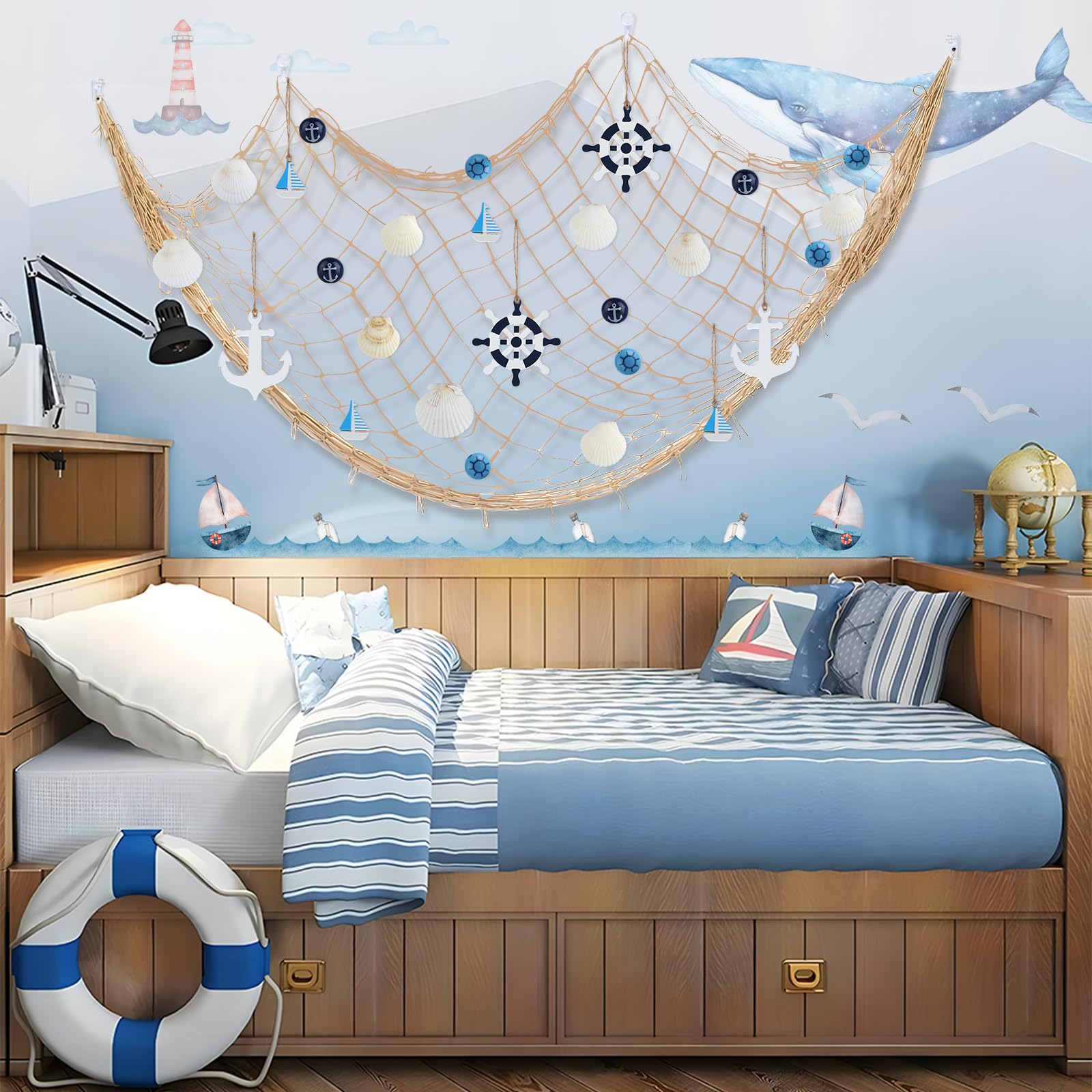 Fischernetz Deko Set 2x1m Mit Muscheln & Accessoires | Maritime Wanddekoration Für Strand-Party & Hochzeit