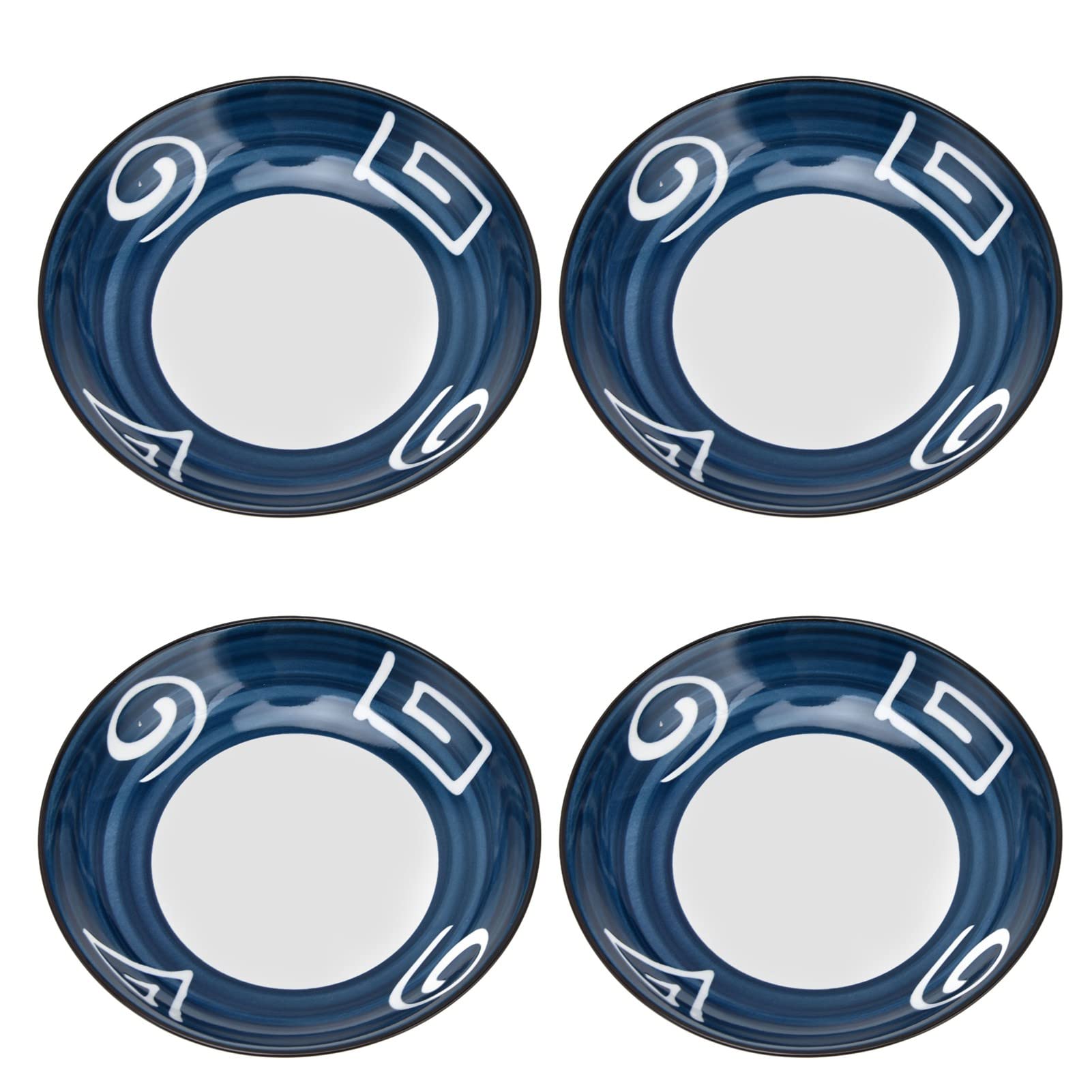 Fdit Ensemble de 4 Bols Japonais en Porcelaine à Motif Bleu et Blanc pour Soupe, Salade, Pâtes, Lavables au Lave-vaisselle et, Bols en Céramique de Style Japonais 7,28 Pouces