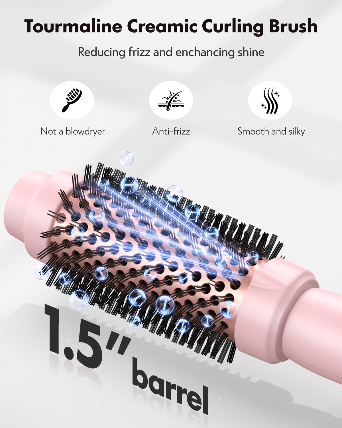 Thermal Round Brush, 1.5 inch Blowout Brush with Ceramic Barrel & Negative Ions Tech Makes Hair Smoother Get Natural Curls, Heated Styler Tool for All Hair Type, Dual Voltage (Pink)