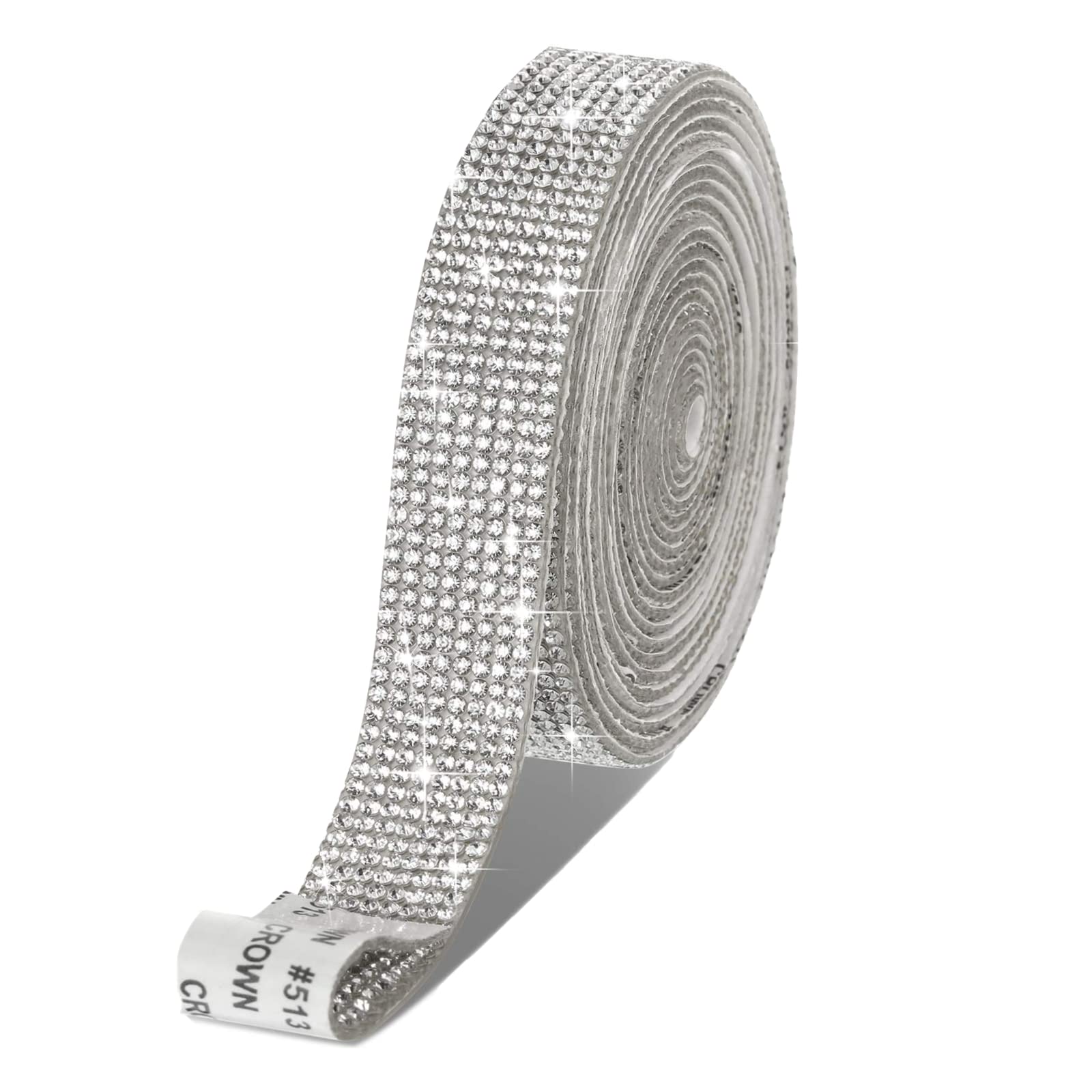 Crystal Rhinestone Ribbon Diamond Decoration Sticker with 2mm Rhinestone for Crafts 1 Roll 2 Yards Bling Self-Adhesive DIY Decorative Strip (8-White)