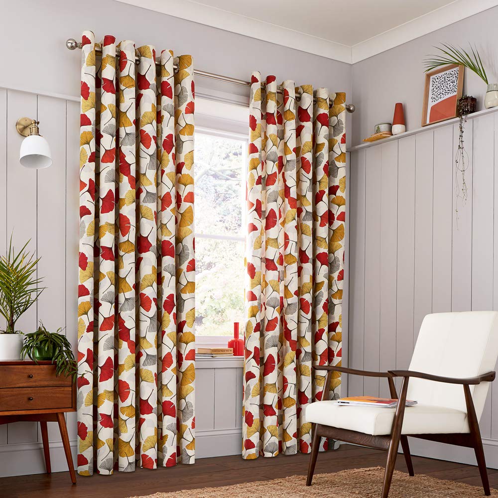 Clarissa Hulse Ginkgo Lined Curtains Spice, Cotton, 167 x 183 cm