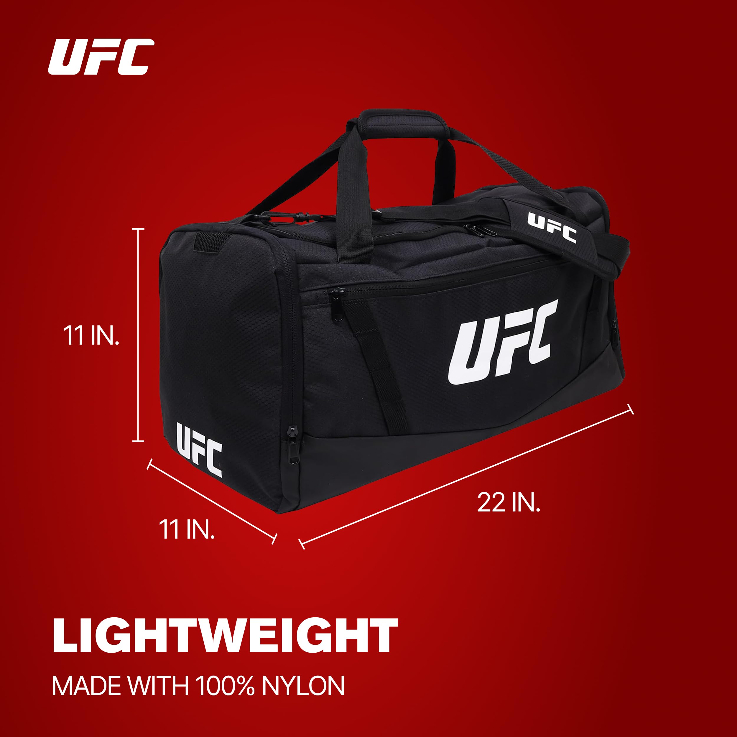 UFC Turnbeutel, 55,9 cm, große Reisetasche für Damen und Herren, Schuhfach, MMA-Trainingsgeräte und Sportzubehör, Schwarz