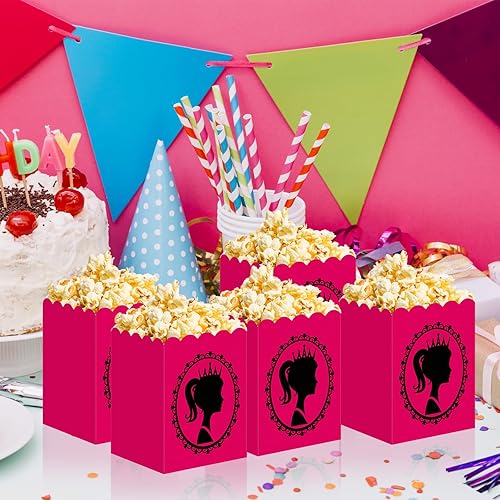 Miniatura 5 de 50 cajas de palomitas de maíz, color rosa intenso, tazas de papel de princesa, regalos de fiesta, cajas de dulces para niñas, cajas de dulces para
