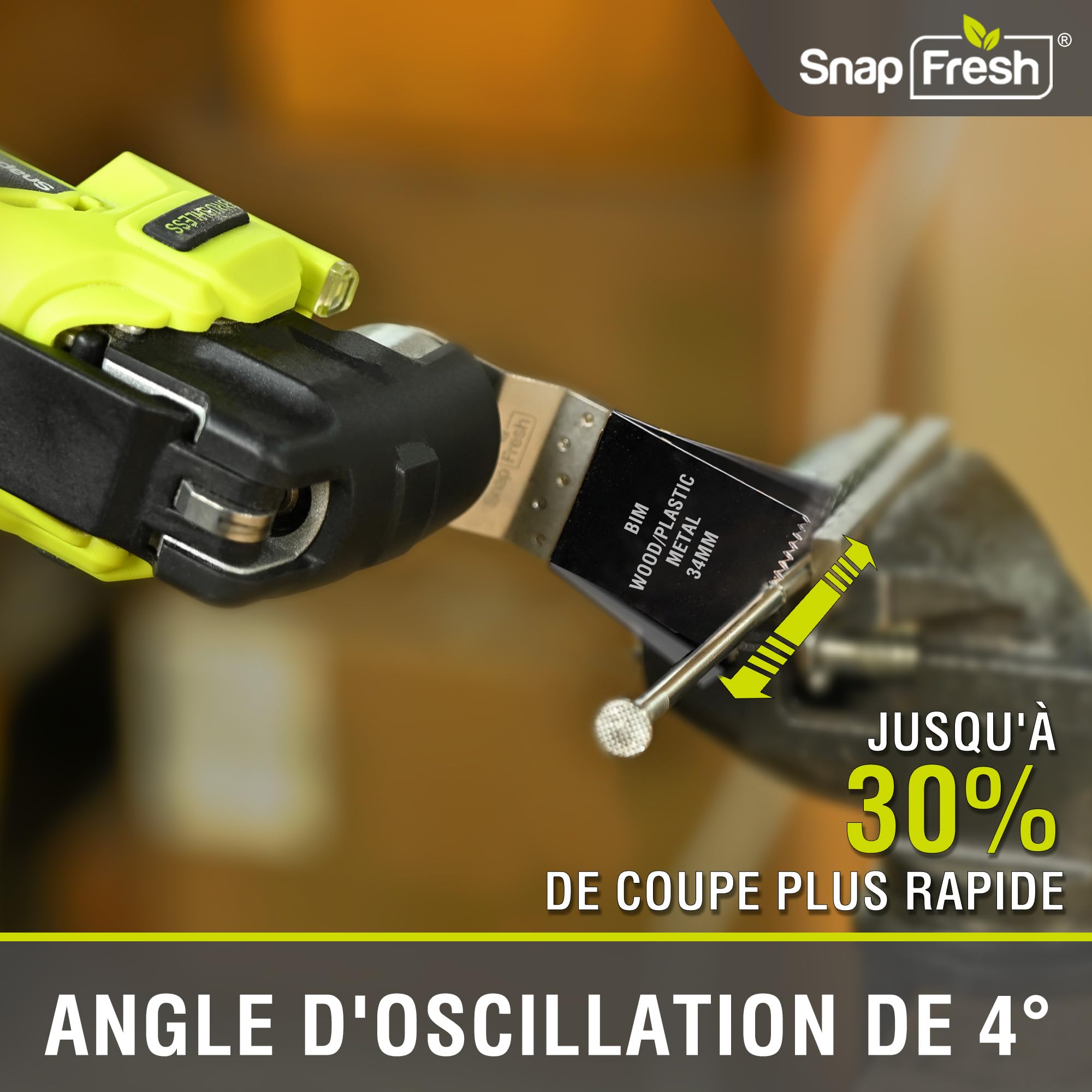 SnapFresh 20V Brushless Outil Multifonction Oscillant Sans Fil, Technologie Anti-Vibration, 6 Vitesses Réglables, 4° Angle d'Oscillation, avec Batterie 2,0 Ah, Chargeur Rapide et Sac de Transport