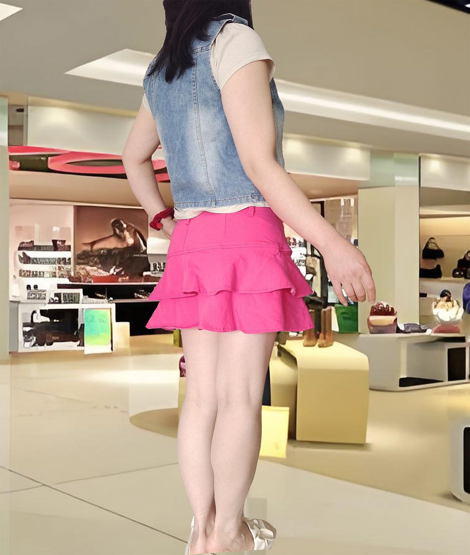 Mini jupe en jean plissée décontractée pour femme
