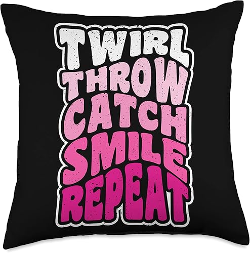 Miniatura 1 de Baton Twirler Majorettes Baton Twirling Girl Gifts Catch Smile Repeat Baton Twirling Throw Pillow 18x18 Multicolor