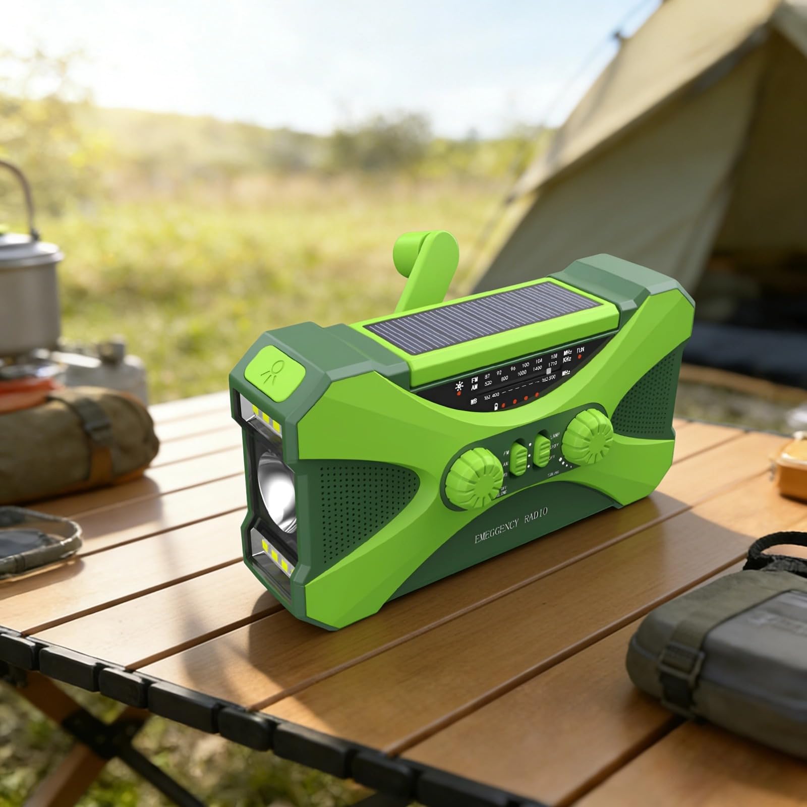 Radio Solaire à manivelle 10000 mAh, alertes météo, Lampe Torche LED, Radio Portable AM FM WB, Batterie Externe Rechargeable pour téléphone, équipement d’Urgence Maison et Plein air