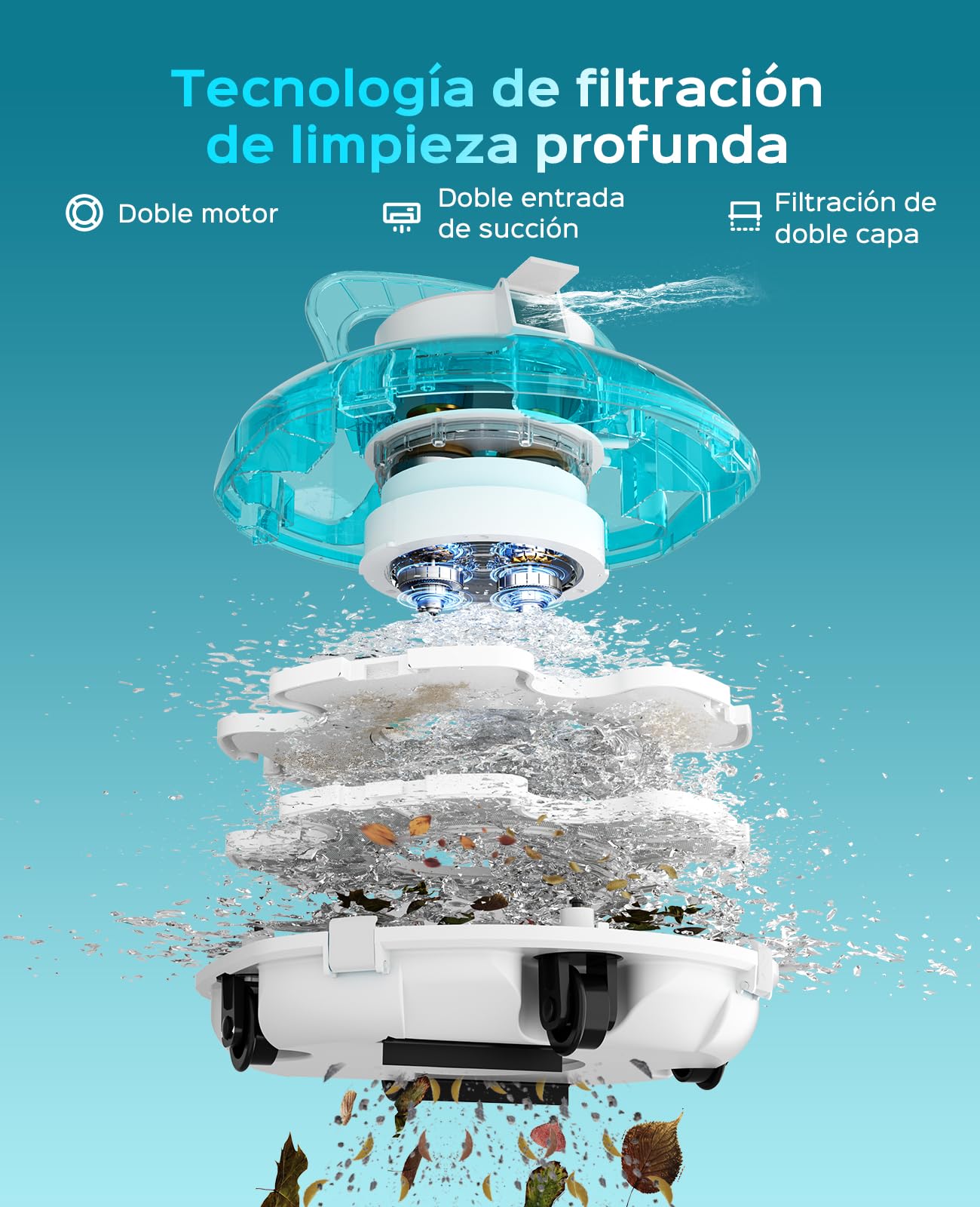 WINNY POOL CLEANER Winny 200 – Robot Limpiafondos Inalámbrico, Doble Filtración, Estacionamiento Aut., 80 Min Autonomía, Piscinas Desmont. hasta 60 M², Compacto Y Ligero(Azul Marino-Blanco)