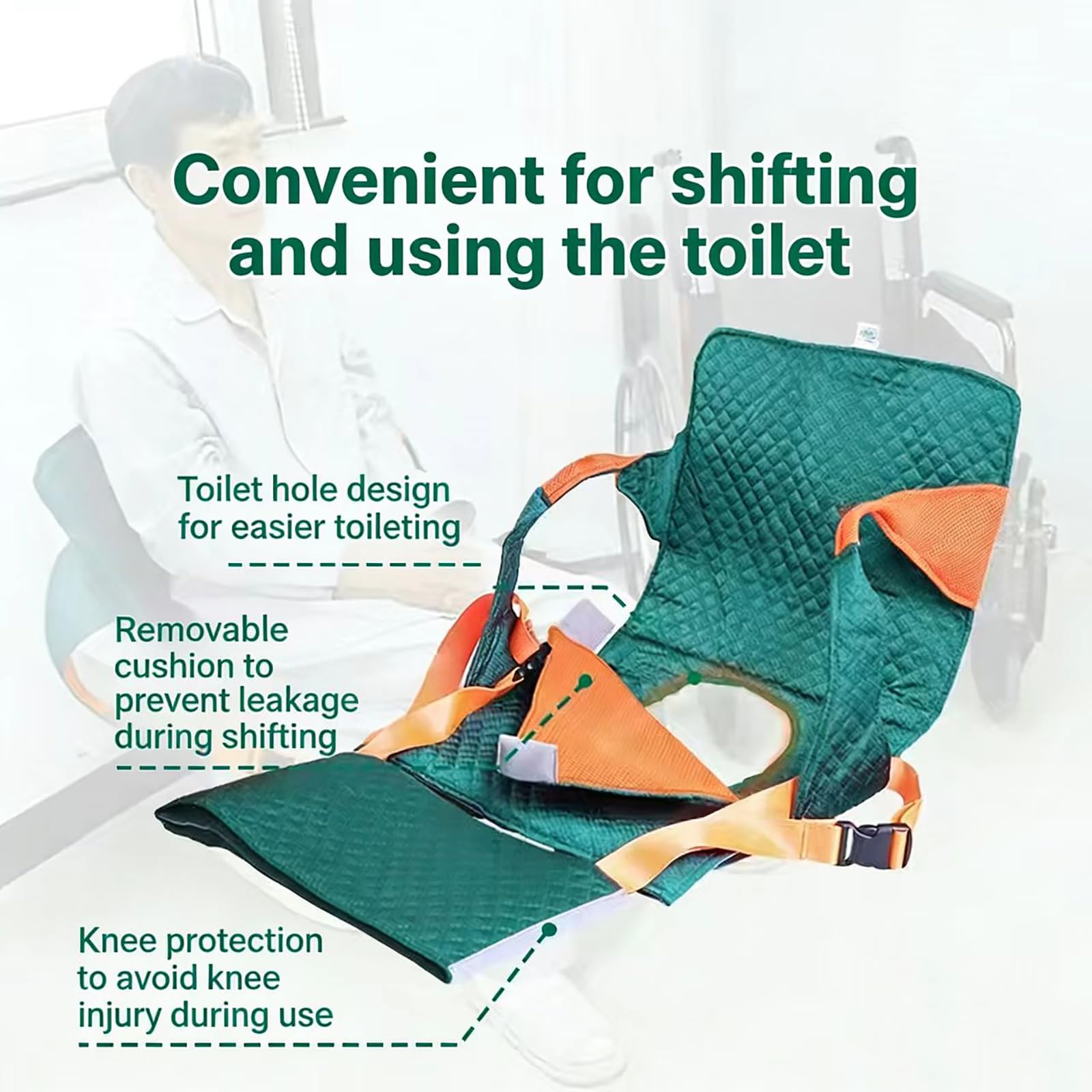 COYEUX Ayuda para Girar a Personas Mayores Encamadas Manta De Transferencia, con Cinturón De Seguridad, Diseño con Orificio para El Inodoro Y Cojín Extraíble, Almohadillas Ajustables para Las Piernas