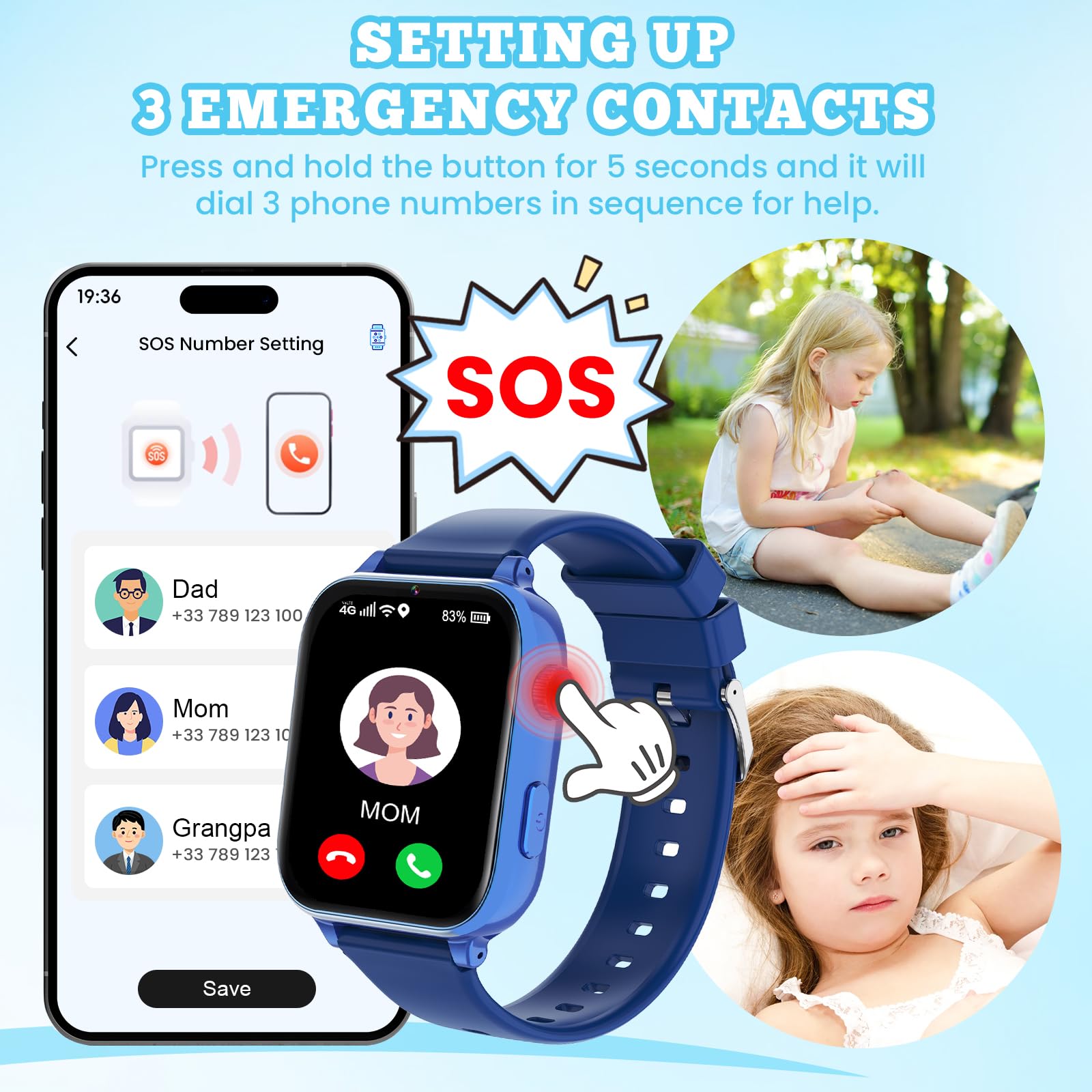 4G Smartwatch Bambini, Kids Smart Watch Intelligente con GPS, SOS, WIFI, Chat Vocale, Videochiamata, Modo Classe, Giochi Sveglia Contapassi Ragazzi Ragazze Orologio Regalo 4 ai 12 anni, Blu Navy