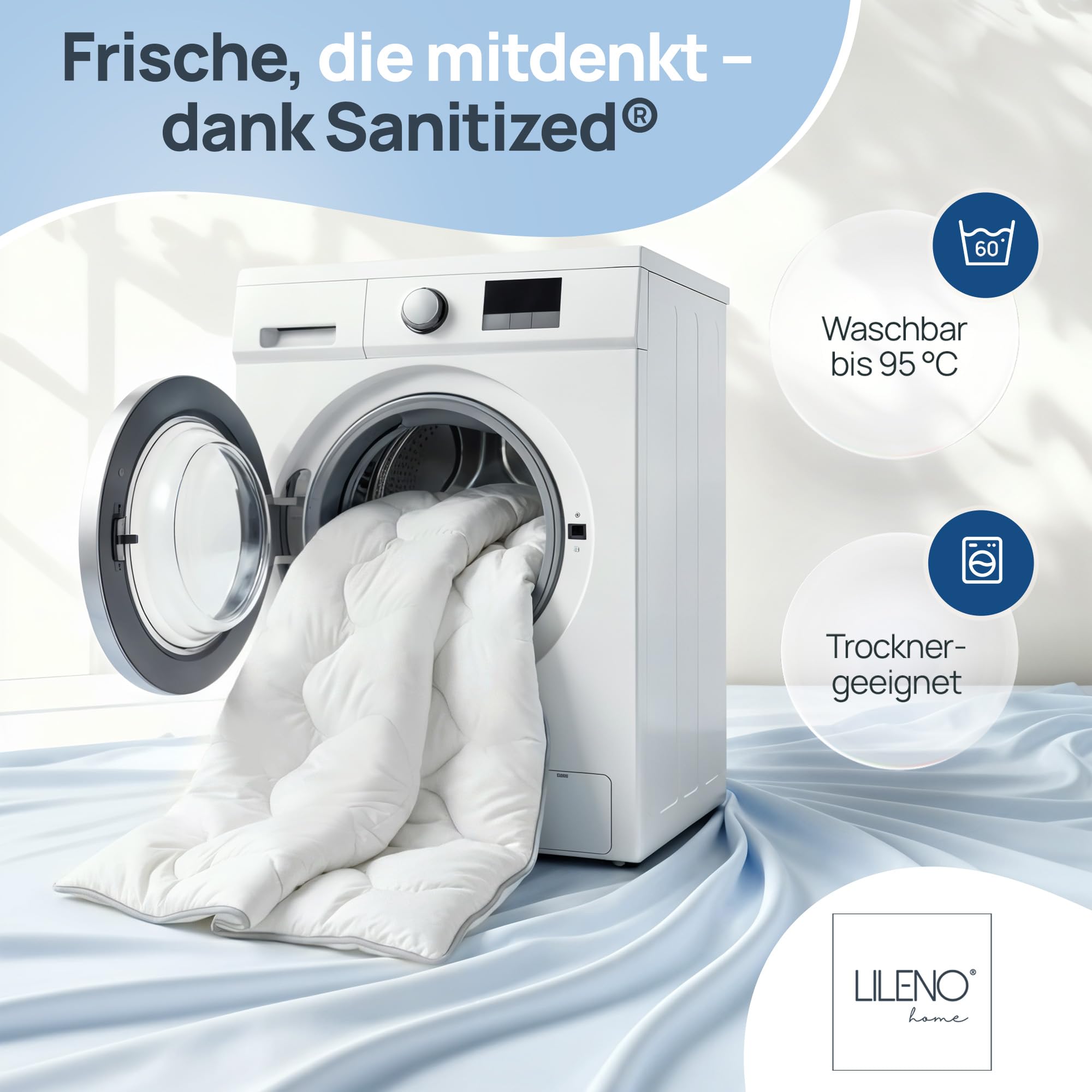 LILENO HOME 4 Jahreszeiten Bettdecke 155x220 | 2-in-1 Knopfsystem | Allergiker Decke 155x220 mit Sanitized Hygiene Funktion | Oeko-Tex Klasse 1 | 95 °C waschbar | Made in EU | Hotel Qualität