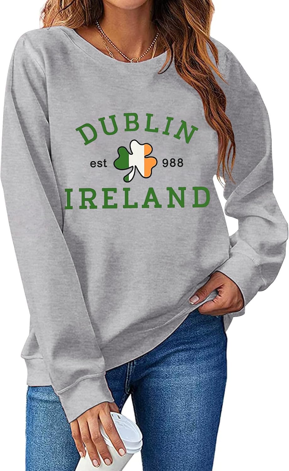 St. Patrick's Day Sweatshirt Women Lucky Shamrock Long Sleeve Shirt Dublin Ireland Pullover Tops