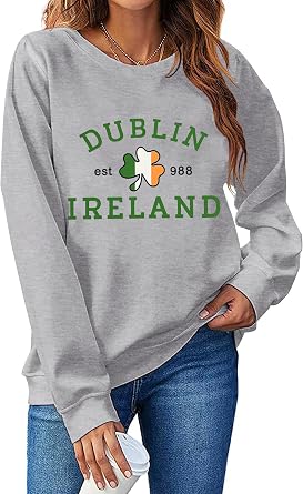 St. Patricks Day Sweatshirt Women Lucky Shamrock Long Sleeve Shirt