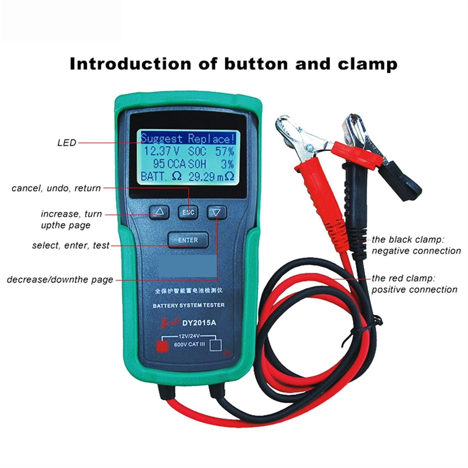 EDEDE Tester Batteria DY2015A 12V. Strumenti multimetri digitali acidi di Piombo Cca. Carica la Batteria della Carica della Batteria Testo della Batteria for Il Motociclo dei Camion dei Veicoli