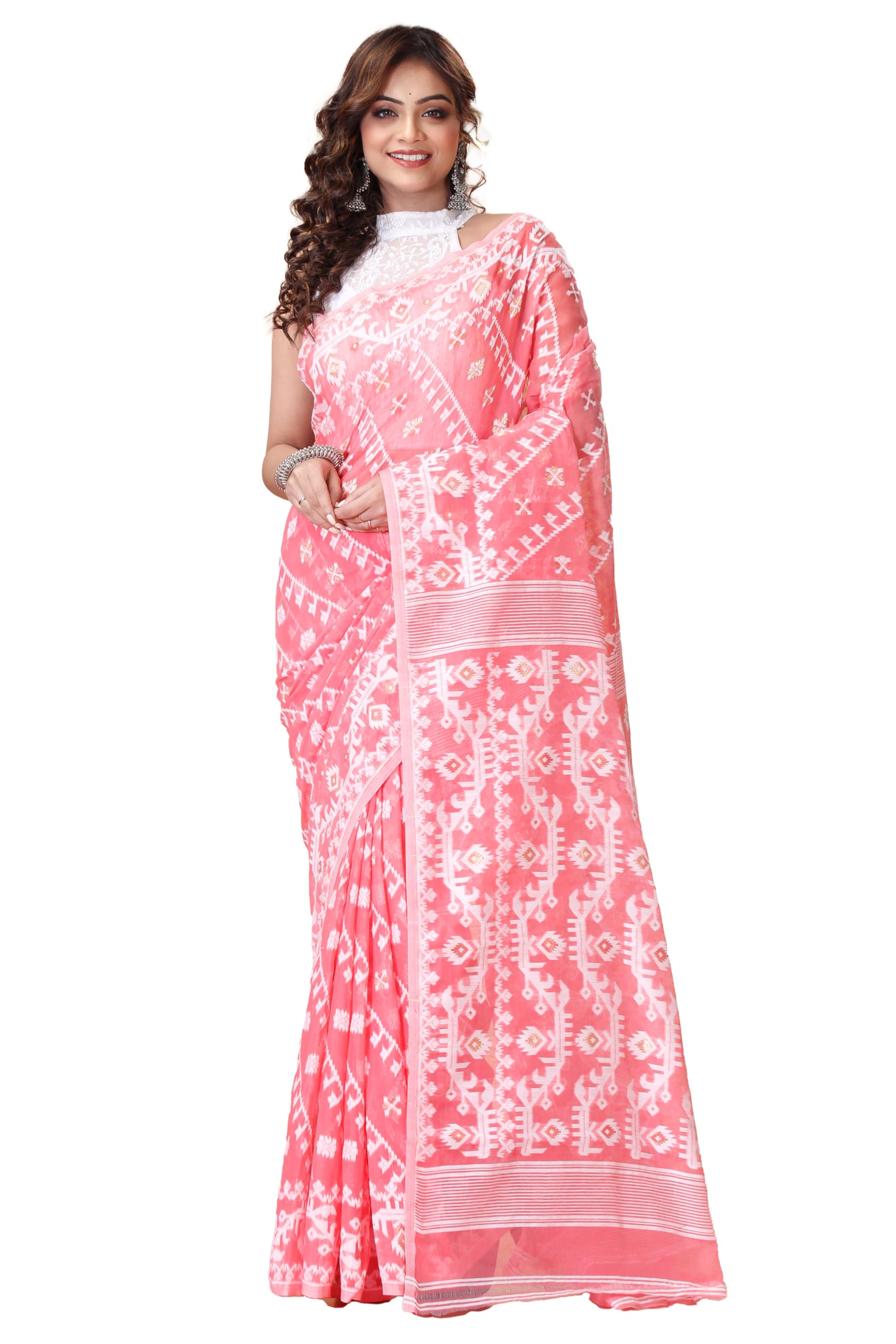 Tant Vastra Women’s Soft Resham Dhakai Ball Work Jamdani Saree without Starch And Without Blouse Piece (Steel)