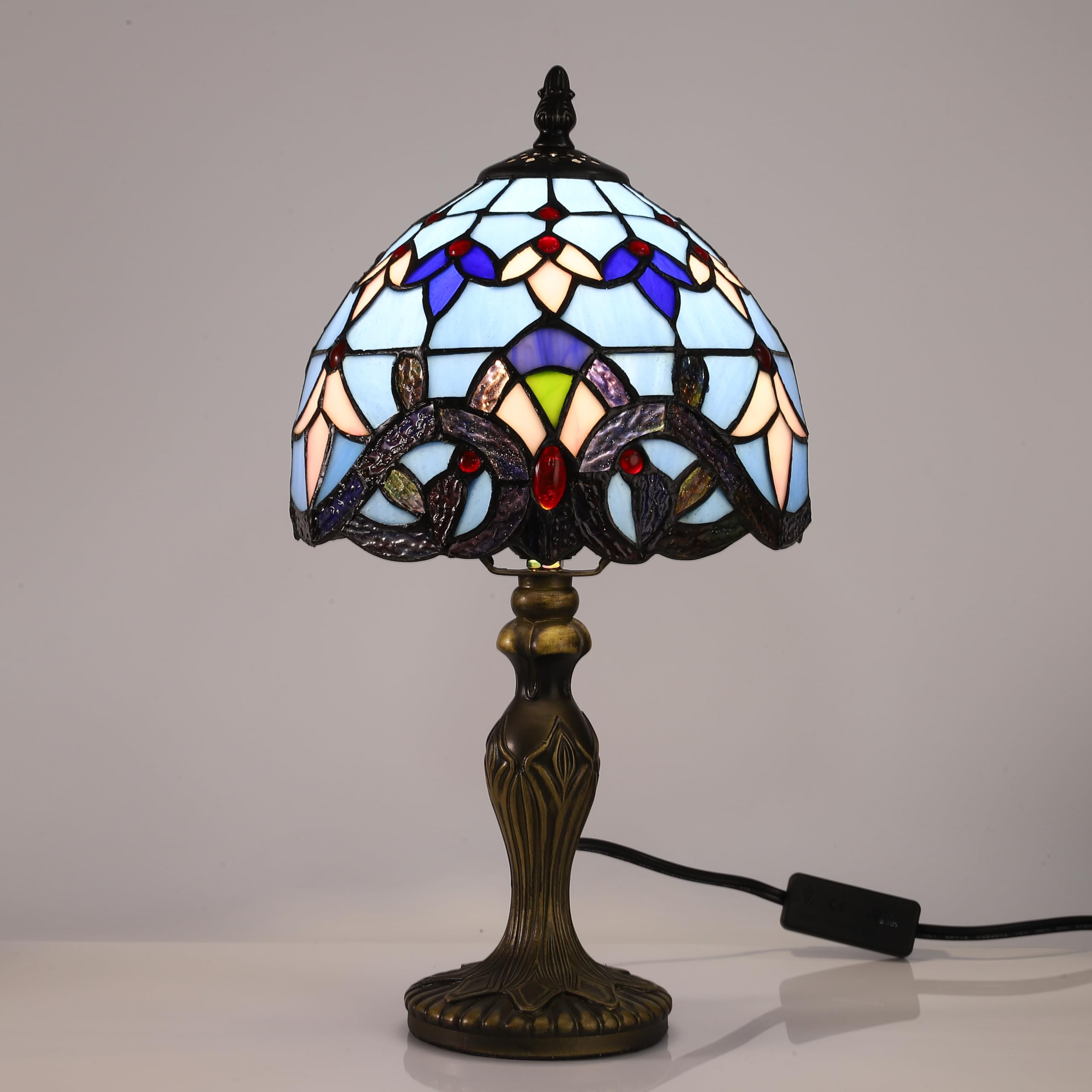Lampada Tiffany da Tavolo con Paralume in Vetro Colorato per Soggiorno, Camera da Letto, Studio e Tavolino da Caffè