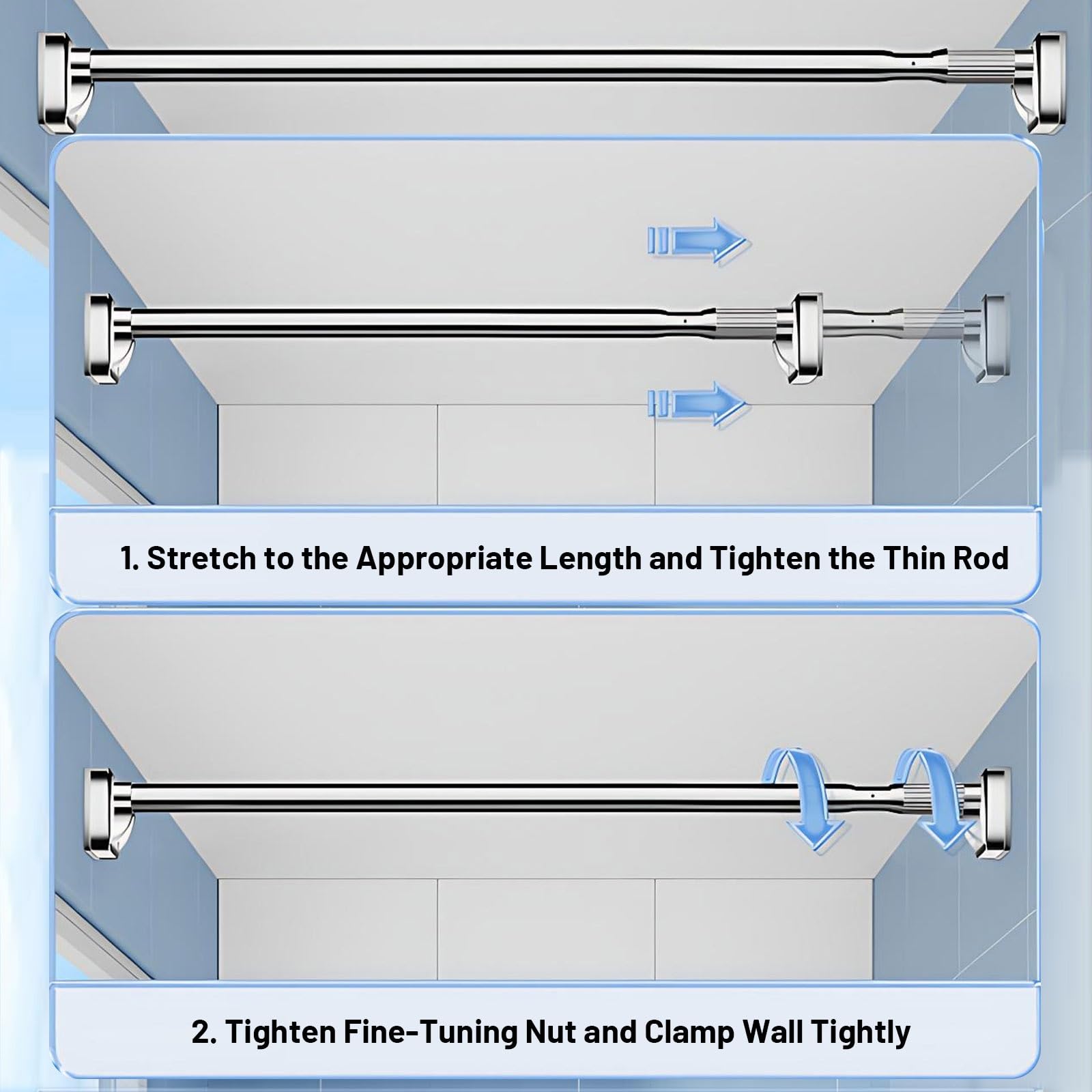 Bastoni Tende a Pressione Regolabile 40-300 cm Bastone Tende Doccia in Acciaio Inox Asta Telescopico Estensibile Senza Forare per Bagno Armadio Garderobe(White,(102"-137")260-350cm)