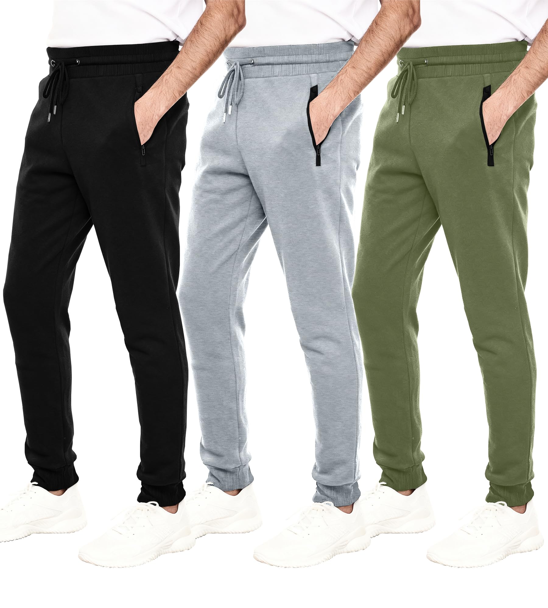 Mens Joggers with Pockets, 3 Pack Fleece Casual Sweatpants for Men Athletic Pants with Drawstring