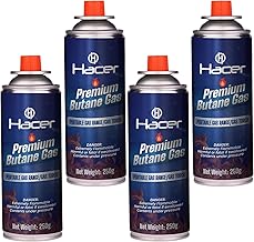 Hacer 4 x 250g Butane Gas Can for Camping Stove High Pressure Flame Portable liquefied Refill Canister Welding Fuel Gas Torch Lighter (Pack of 4),Aluminium