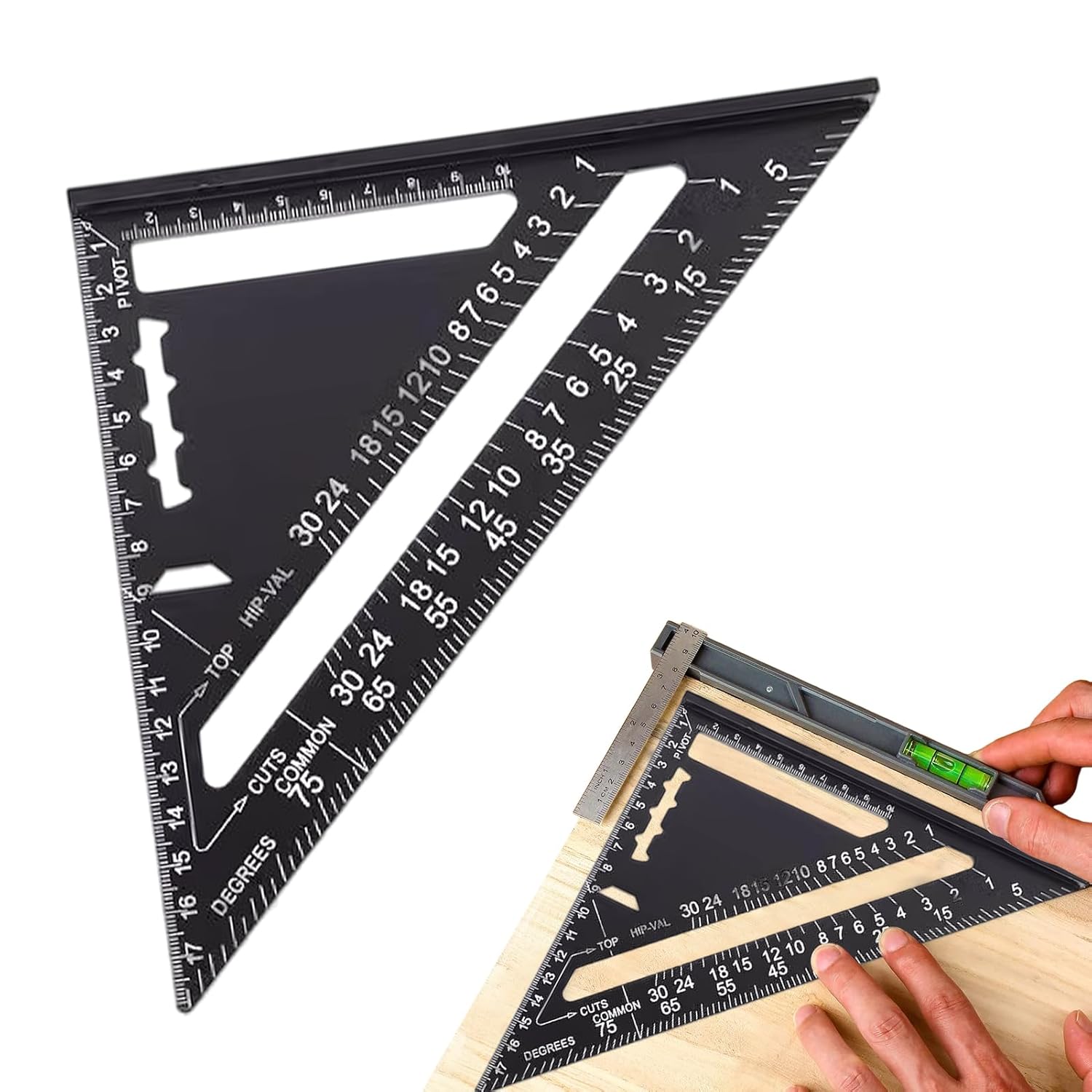 Builder 7inch Metric 14 Types of Drill Holes Triangle Ruler Carpenters Tools