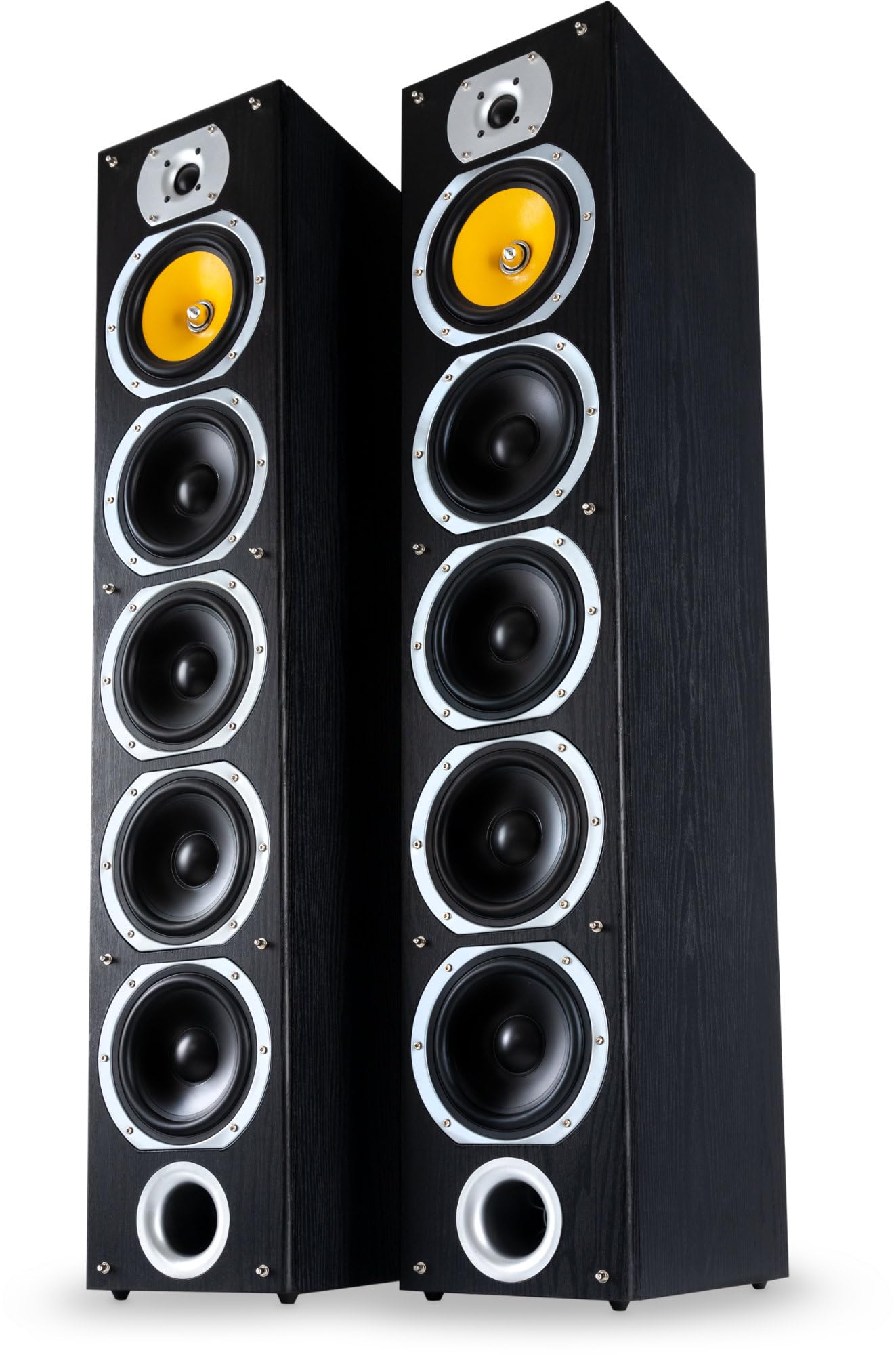 Bennett & Ross Exosphere 3-drożne głośniki podłogowe HiFi para (200 W RMS, 6,5" subwoofer, 6,5" głośnik basowy, 3x 6,5" średniotonowy, głośnik wysokotonowy 1", konstrukcja bass reflex, wygląd słojów