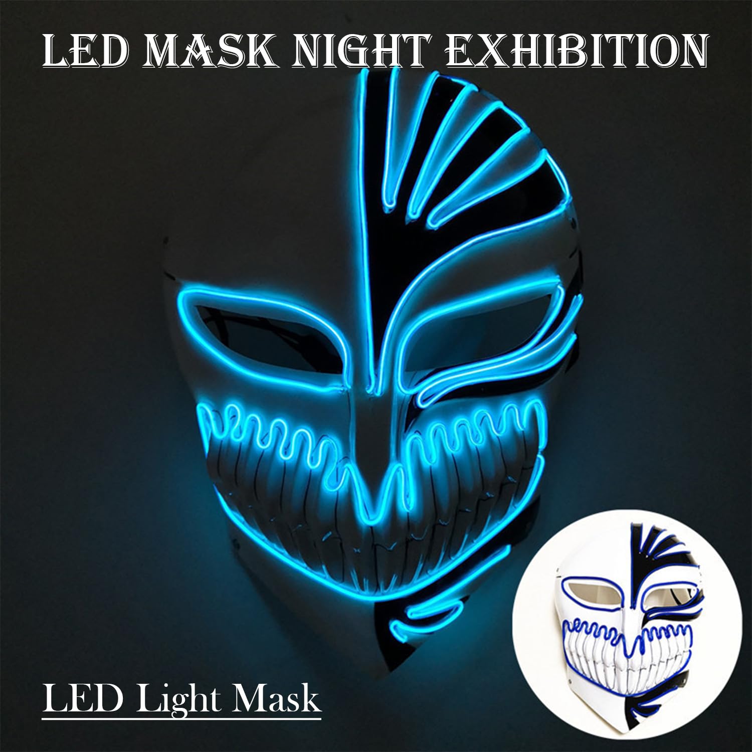 Halloween Mask with LED Lights - Scary Light-Up Mask for Costume Parties Cosplay, Masquerade & Carnival Festivals (white F) - Image 3