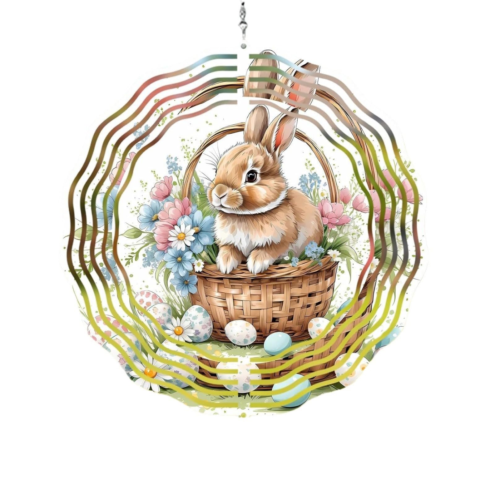 Carillon éolien lapin de Pâques 3D en métal pour décoration de jardin