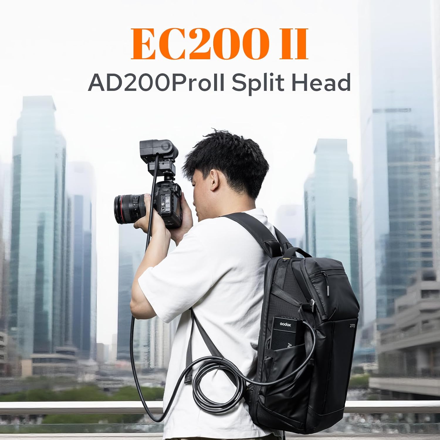Godox EC200 II Extension Flash Head for Godox AD200Pro II Flash, 200W Head Extender with 2M Extend Cable, Metal Cold Shoe, Portable Off Camera Flash Accessory, for Outdoor/Indoor Photography