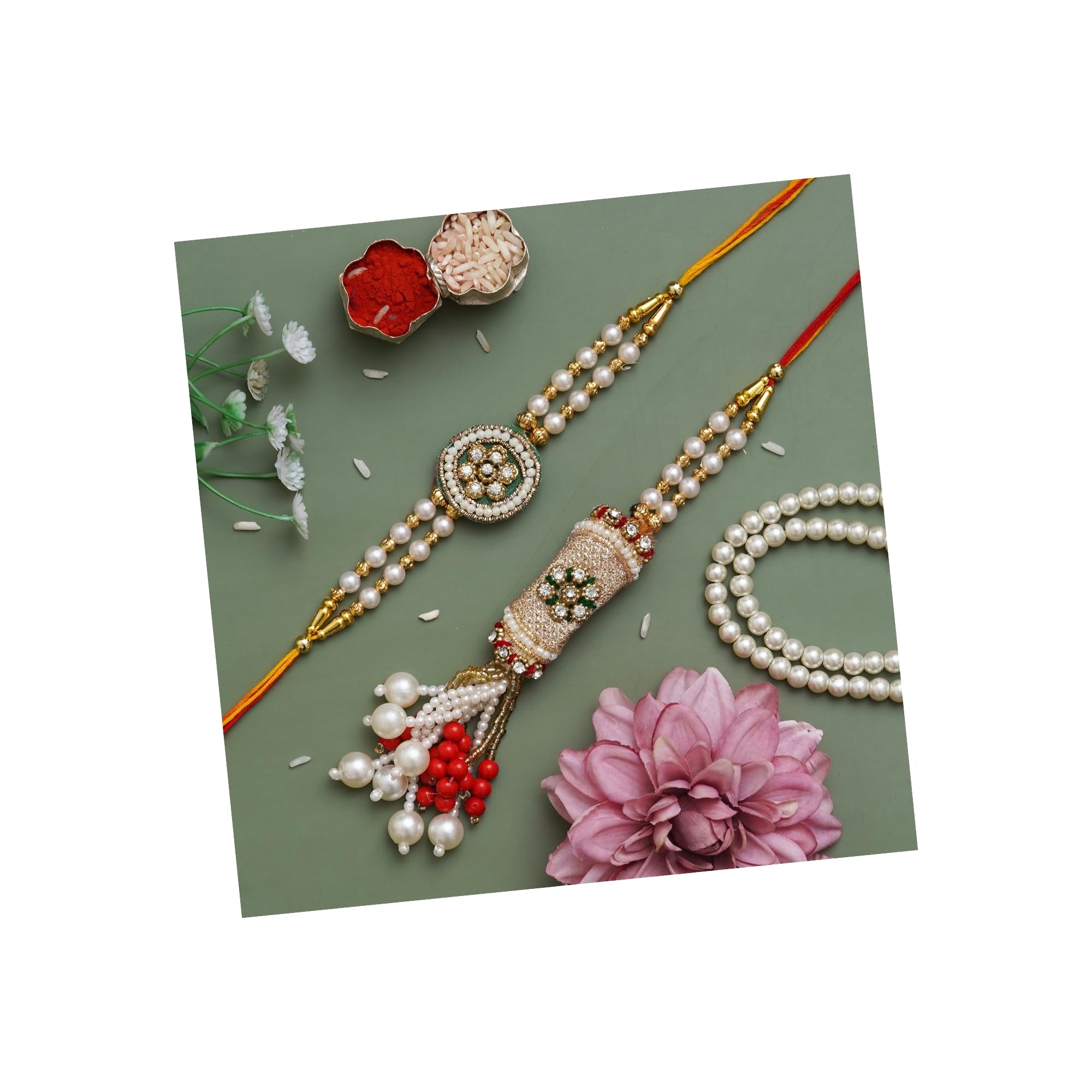 eCraftIndia Pearls, Diamonds Designer Bhaiya Bhabhi Rakhi Set with Roli Chawal Pack - Rakhi for Brother, Bhaiya, Bhai - Lumba Rakhi for Bhabhi, Sister (B0C8NKCLY1) Amazon Price History, Amazon Price Tracker