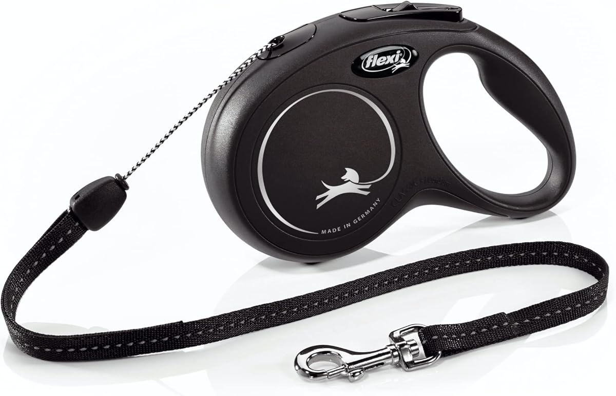 FLEXI New Classic Cord Retractable Dog Leash for Small Dogs up to 33 lbs. – 26 ft., Black | Tangle-Free Pet Walking Leash with One-Handed Brake, Pause, Lock|German Quality Product