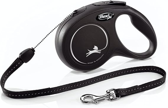 FLEXI Classic Cord Retractable Dog Leash for Small Dogs up to 33 lbs. 26 ft., Black | Tangle-Free Cord Design with One-Handed Brake, Pause, Lock|German Quality Product