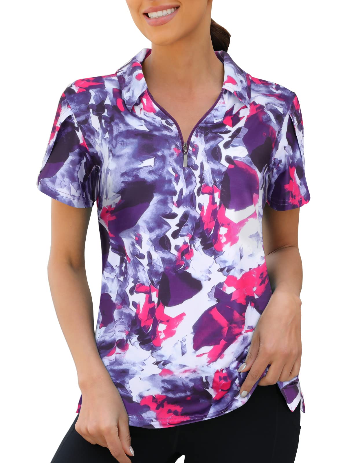 Viracy Womens Golf Polo Shirts 1/4 Zip Up Overlap Short Sleeve Quick Dry Workout Tops