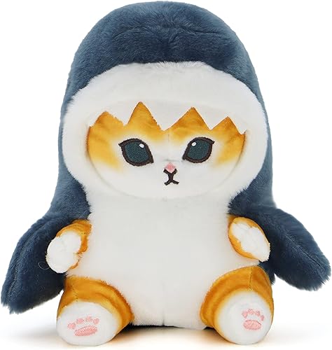 CNAANA Muñeco de peluche de gato y tiburón frito camarón, juguete de peluche kawaii, adorable almohada de felpa para gatos, juguete de peluche suave