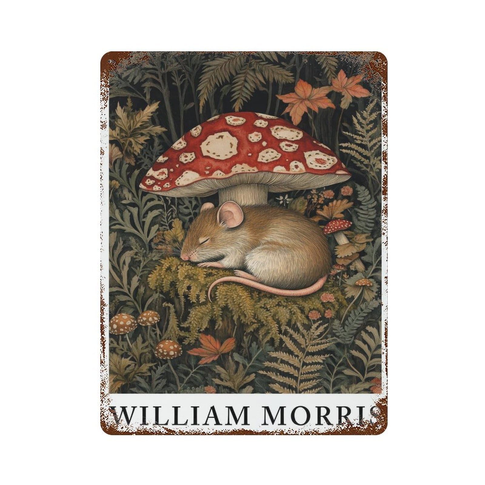 William Morris Dormouse Under Toadstool Cottagecore Decor Fairycore Dark Academia Style Vintage Woodland Illustration Wall Decor Art Metal Tin Poster Modern Home Decor Art Home Bar Shop Decorations V