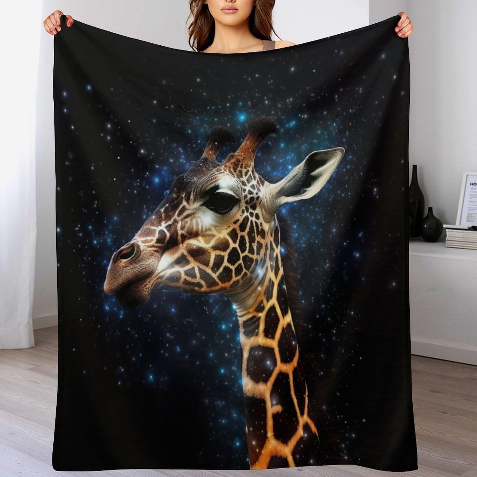 Couverture flannel girafe de 140x180 cm douce et lavable en machine pour lit ou canapé
