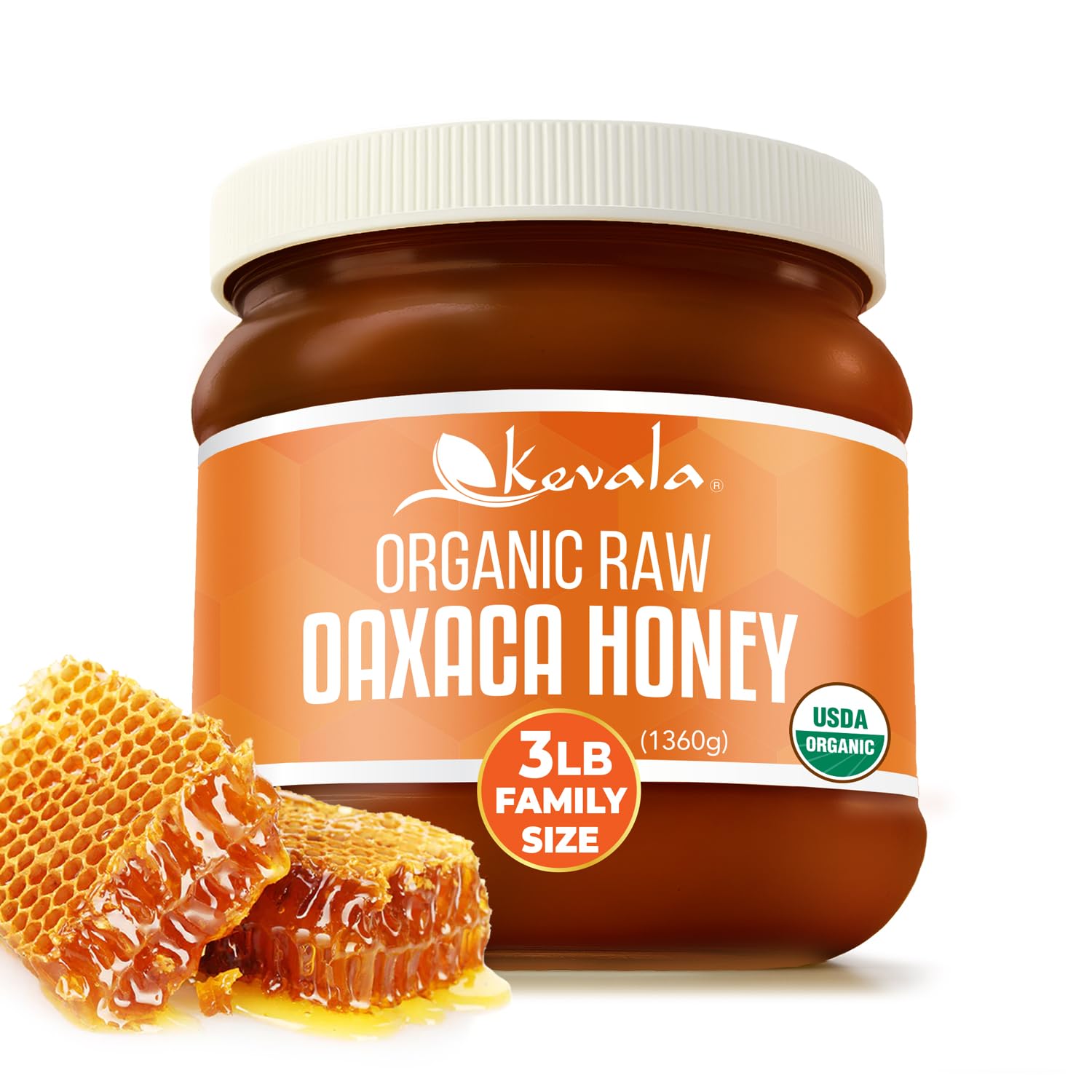 Kevala Organic Raw Oaxaca Honey - Naturally Nutritious Golden Honey Packed with Vitamins and Antioxidants, Pure Sweetener for Meals and Drinks, With No Pesticides or Other Additives, 3 lb