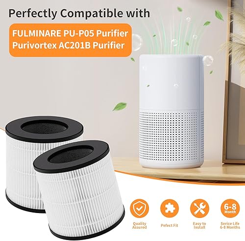 Miniatura 2 de PU-P05AC201B - Filtro de repuesto True HEPA compatible con purificador de aire FULMINARE PU-P05 y Purivortex AC201B purificador de aire, filtros 3
