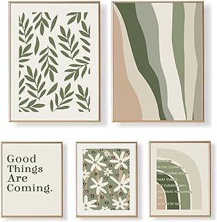 Sage Green Set of 5 ,Big Posters for Bedroom,Aesthetic Minimalist,Danish Pastel Room ,Dorm Apartment Preppy Room Girls Room College ,Boho Nursery Decor Wall Art, Positive, Inspirational, Typography, Motivational Decor for Baby Kids,12x16 & 8x10, Unframed