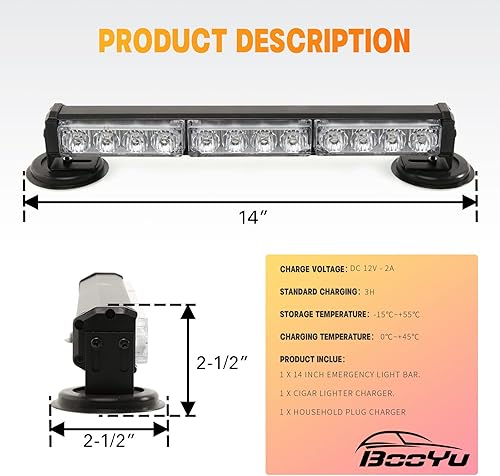 Miniatura 7 de BooYu Luces estroboscópicas de emergencia LED recargables portátiles de 14 pulgadas, barra de luces estroboscópicas inalámbricas en la carretera,