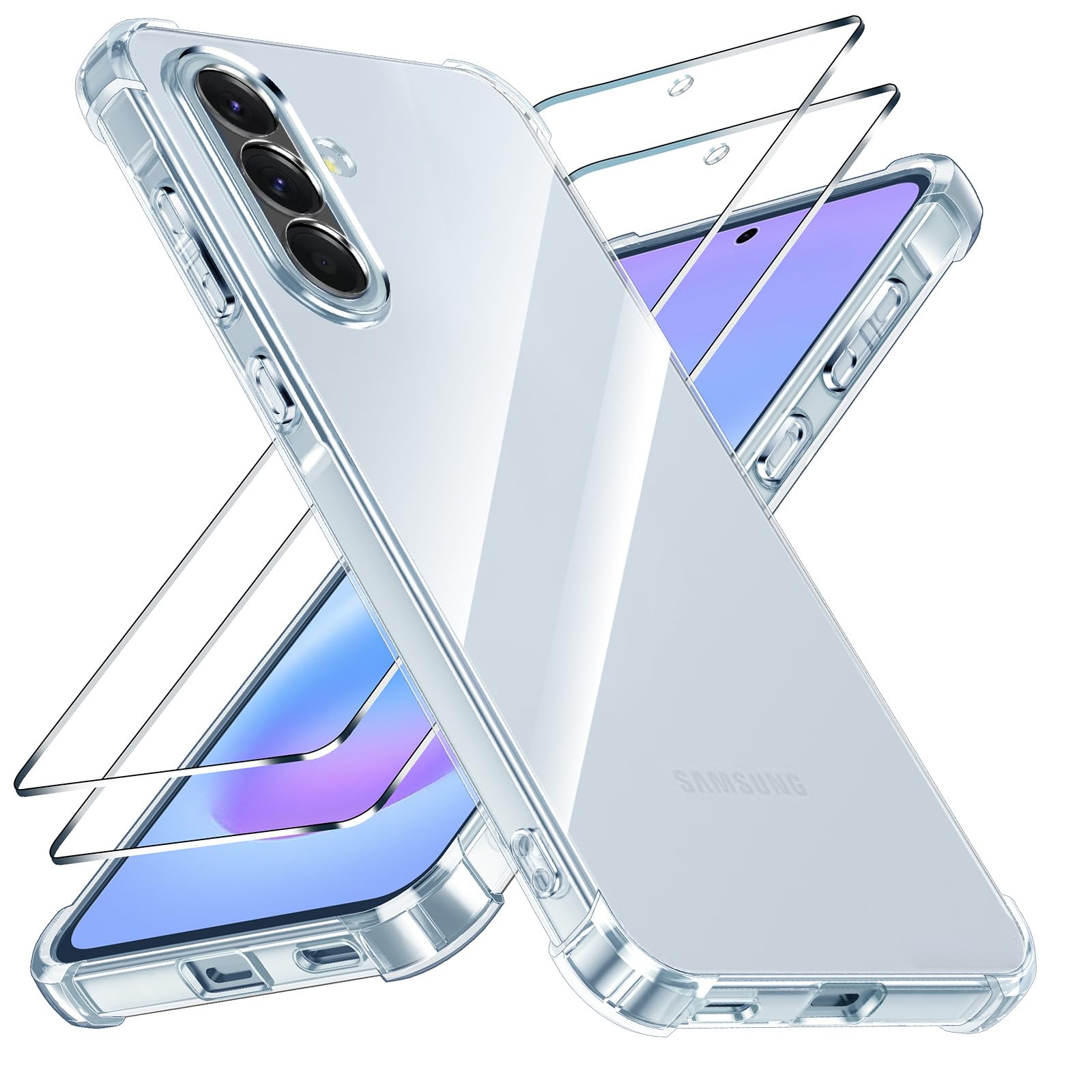 Yohii Cover per Samsung Galaxy A57 5G con 2 Pezzi Vetro Temperato, [Protezione Fotocamera] Custodia Antiurto Chiaro, TPU Morbido Silicone Antigraffio Anti Ingiallimento Case, Trasparente